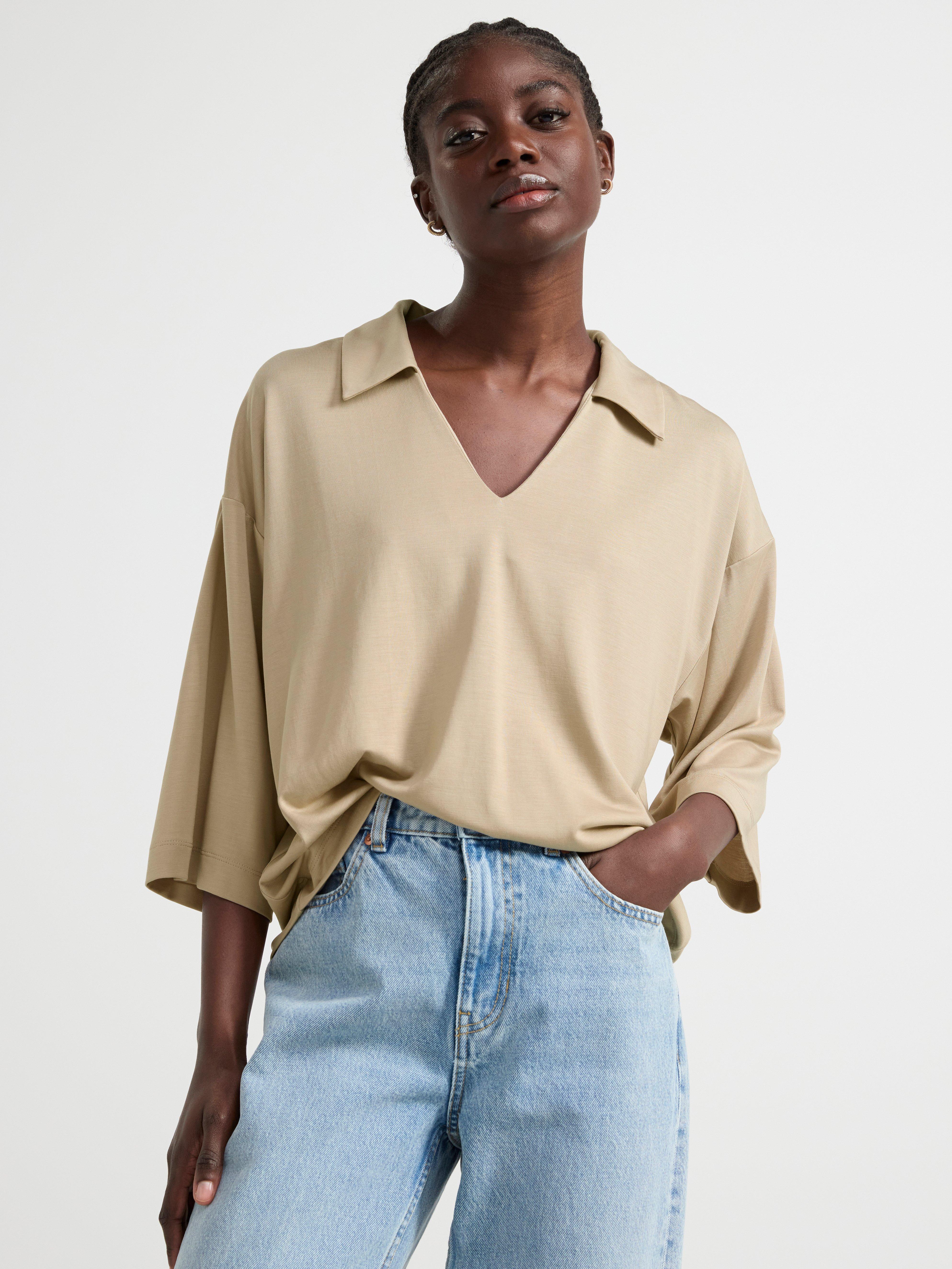 Short sleeve v-neck top Dusty Beige