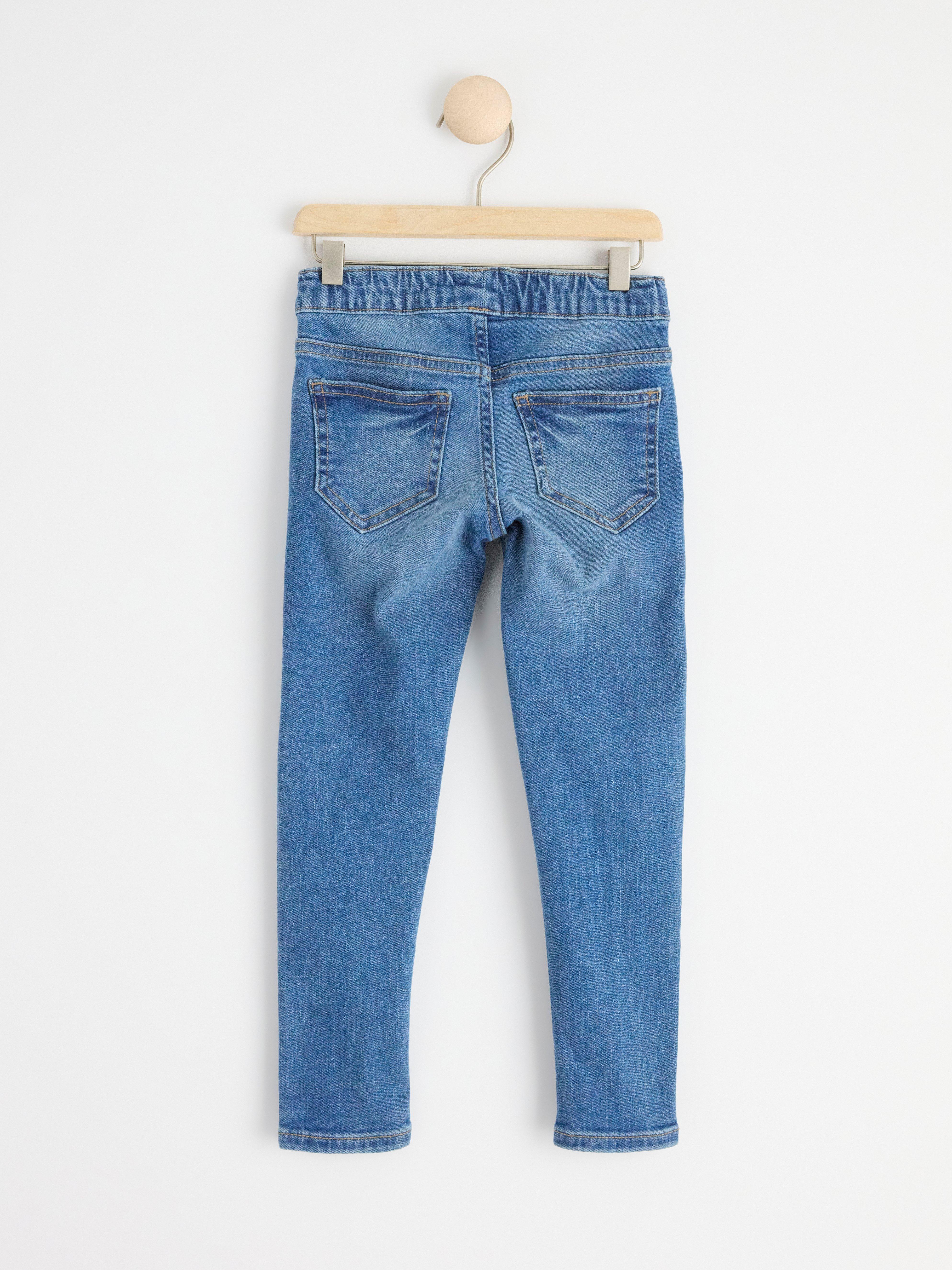 SARA Slim regular waist jeans with embroidery to knees Denim