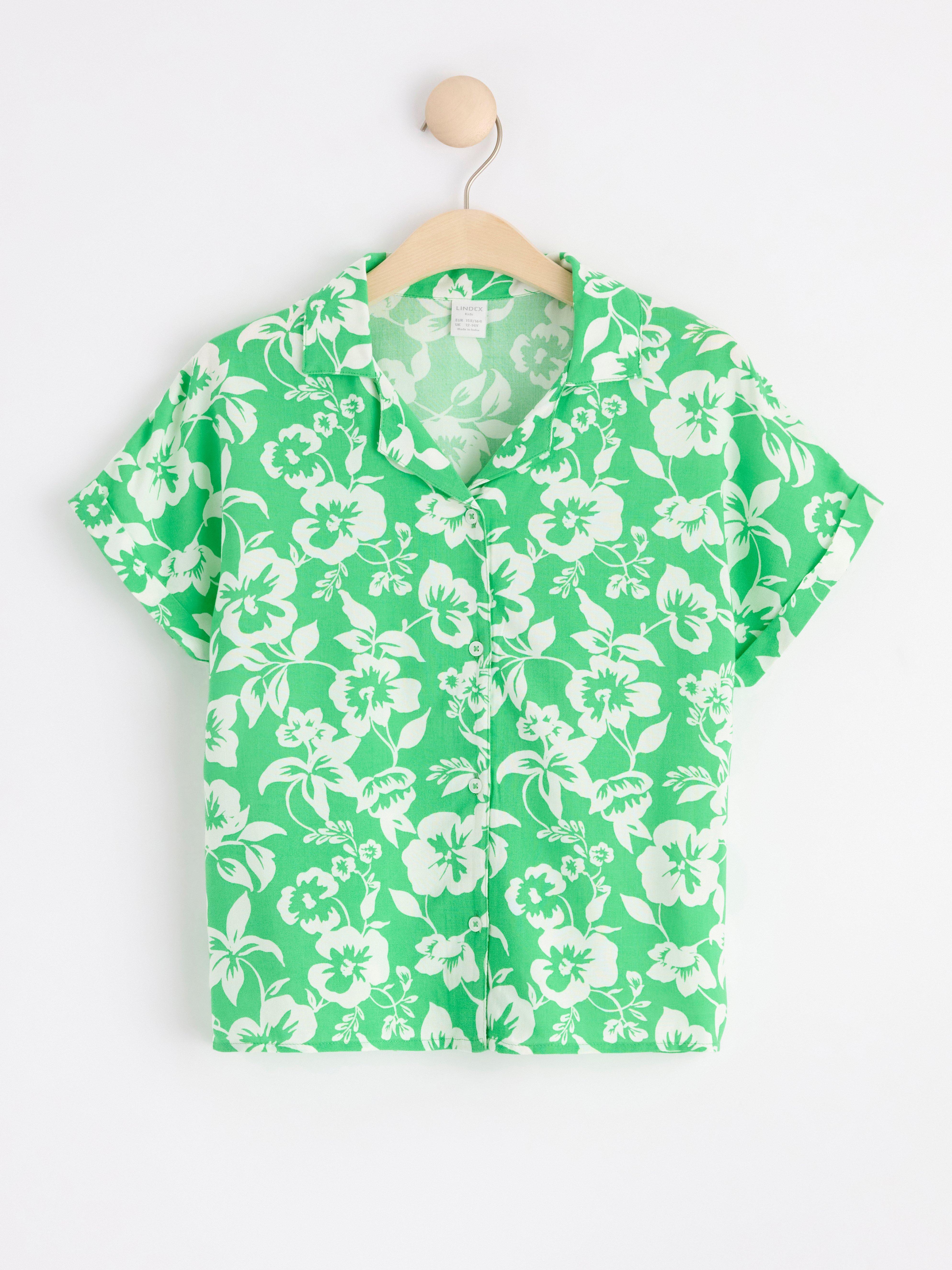 Patterned short sleeve blouse Green