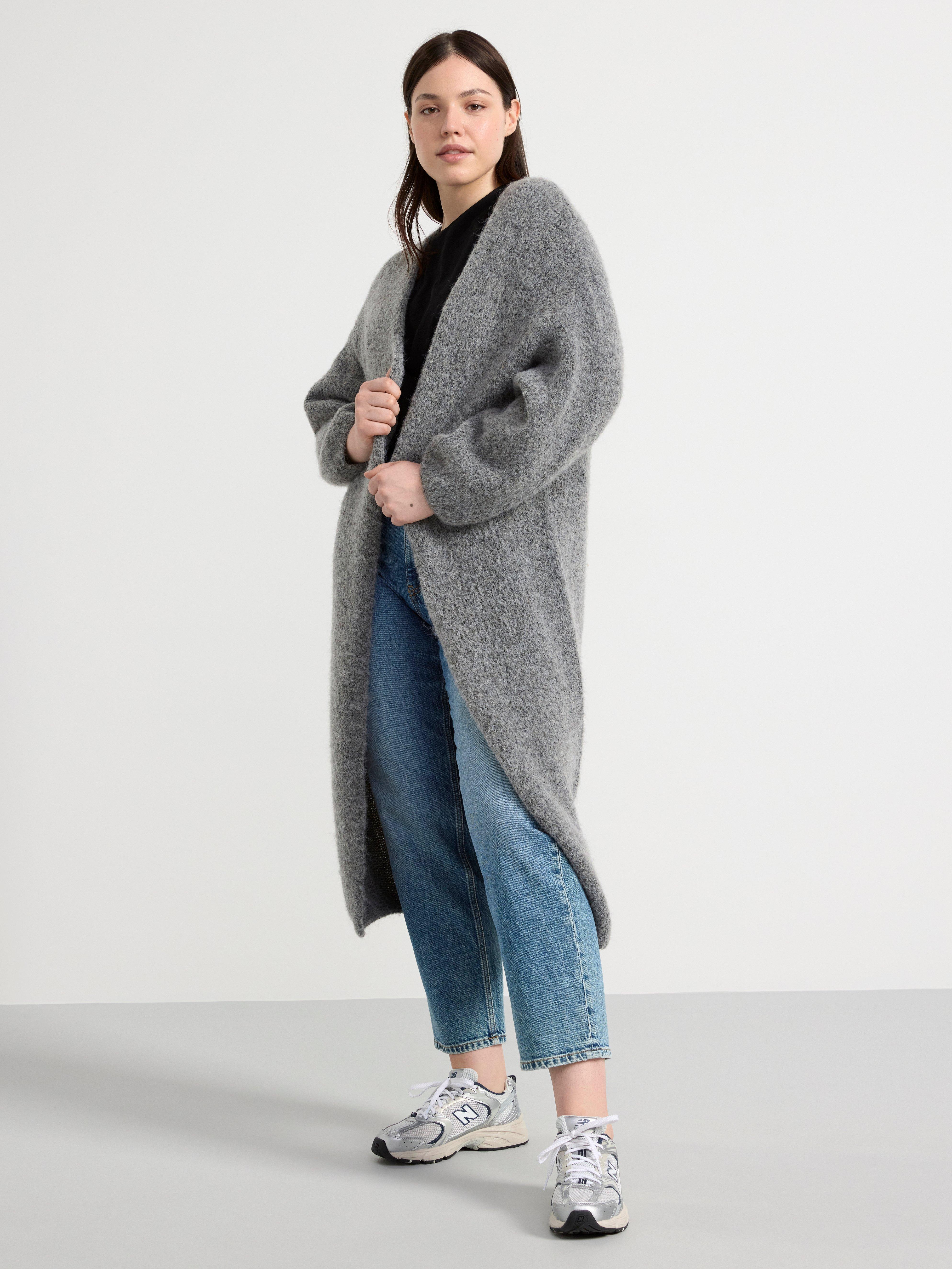 Long cardigan knitted Dark Grey Melange