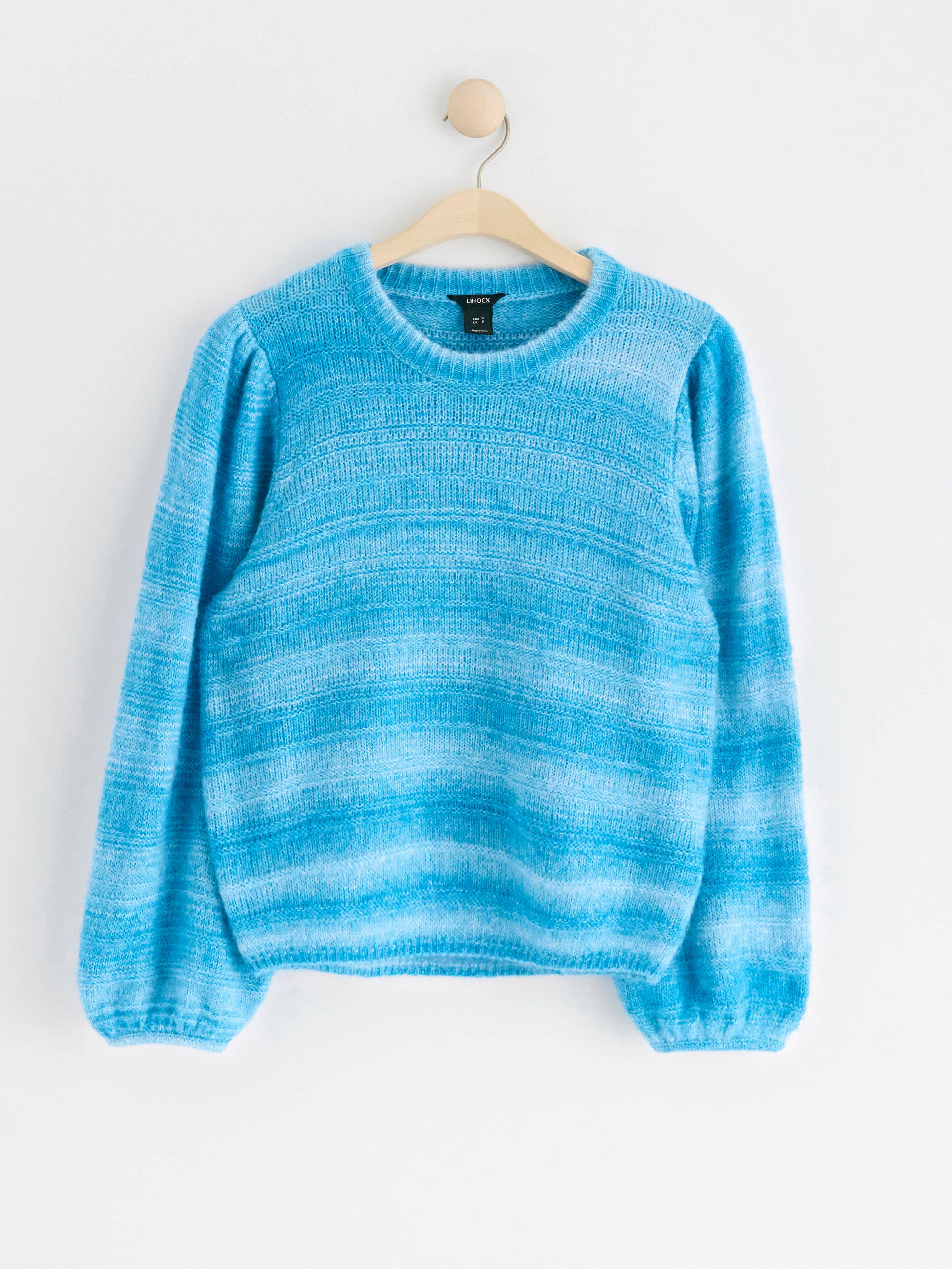 Striped knitted jumper turqoise