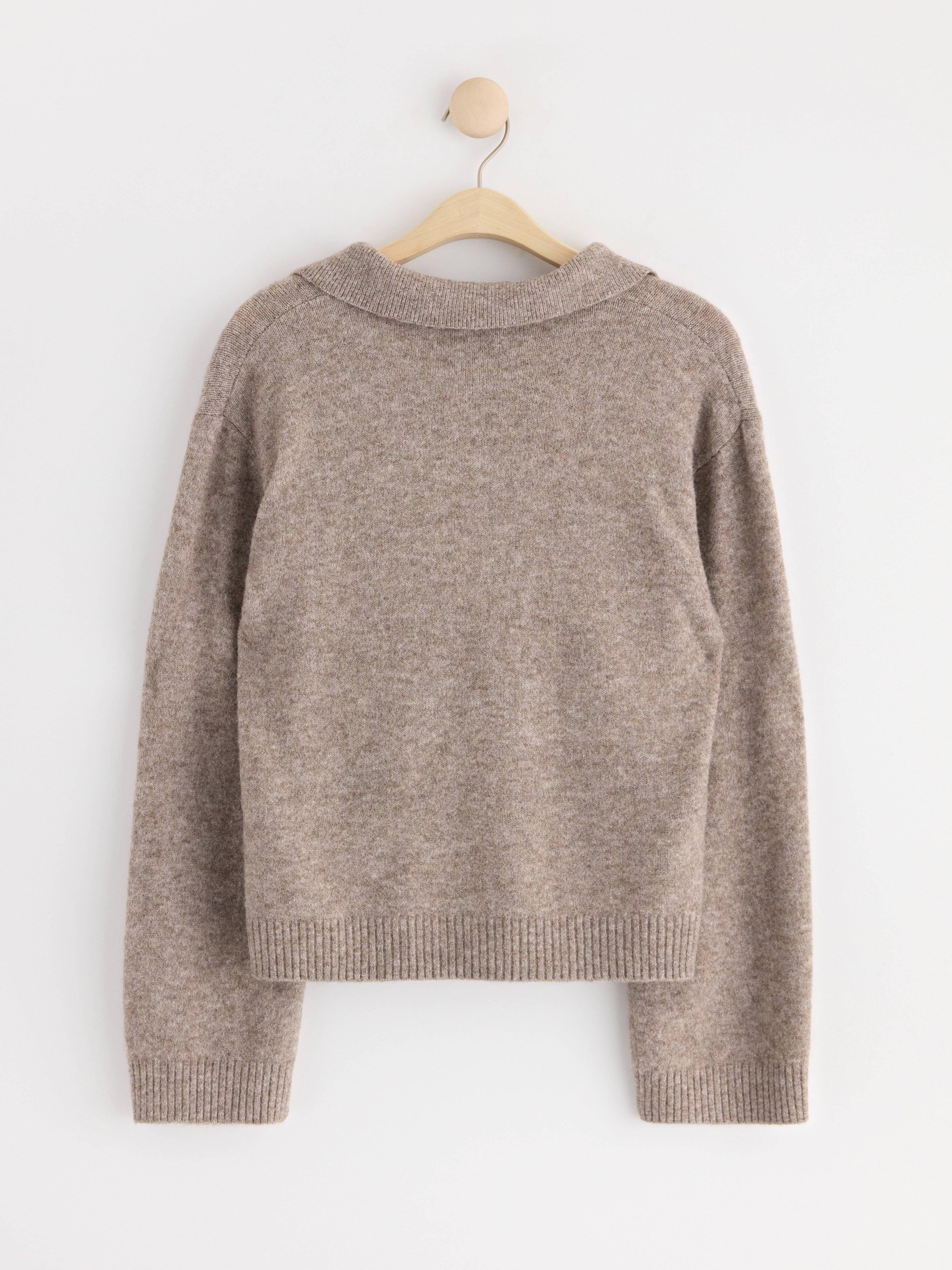 Knitted jumper with collar Brown melange