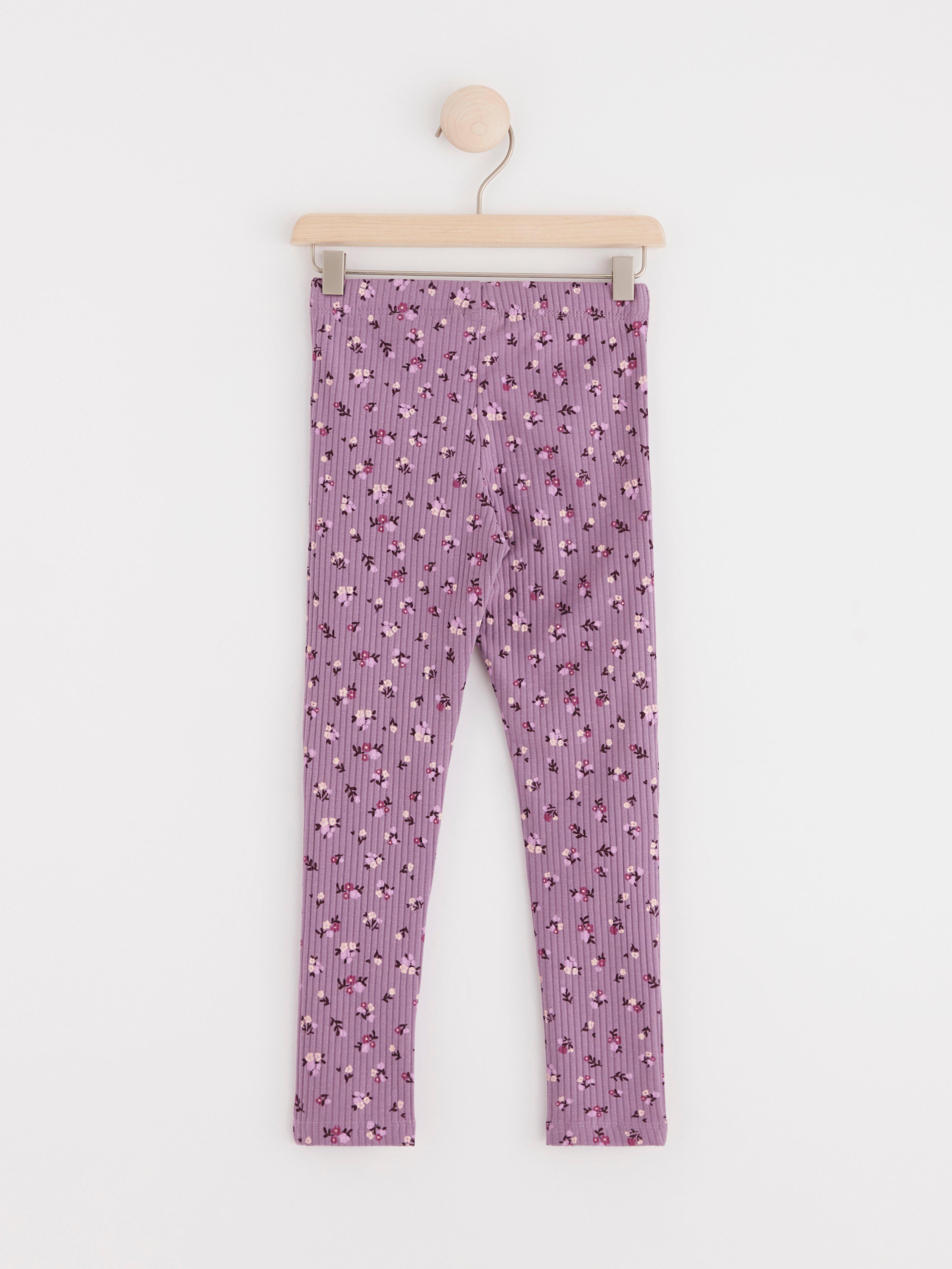 Leggings ribbed with flowers Light Dusty Lilac