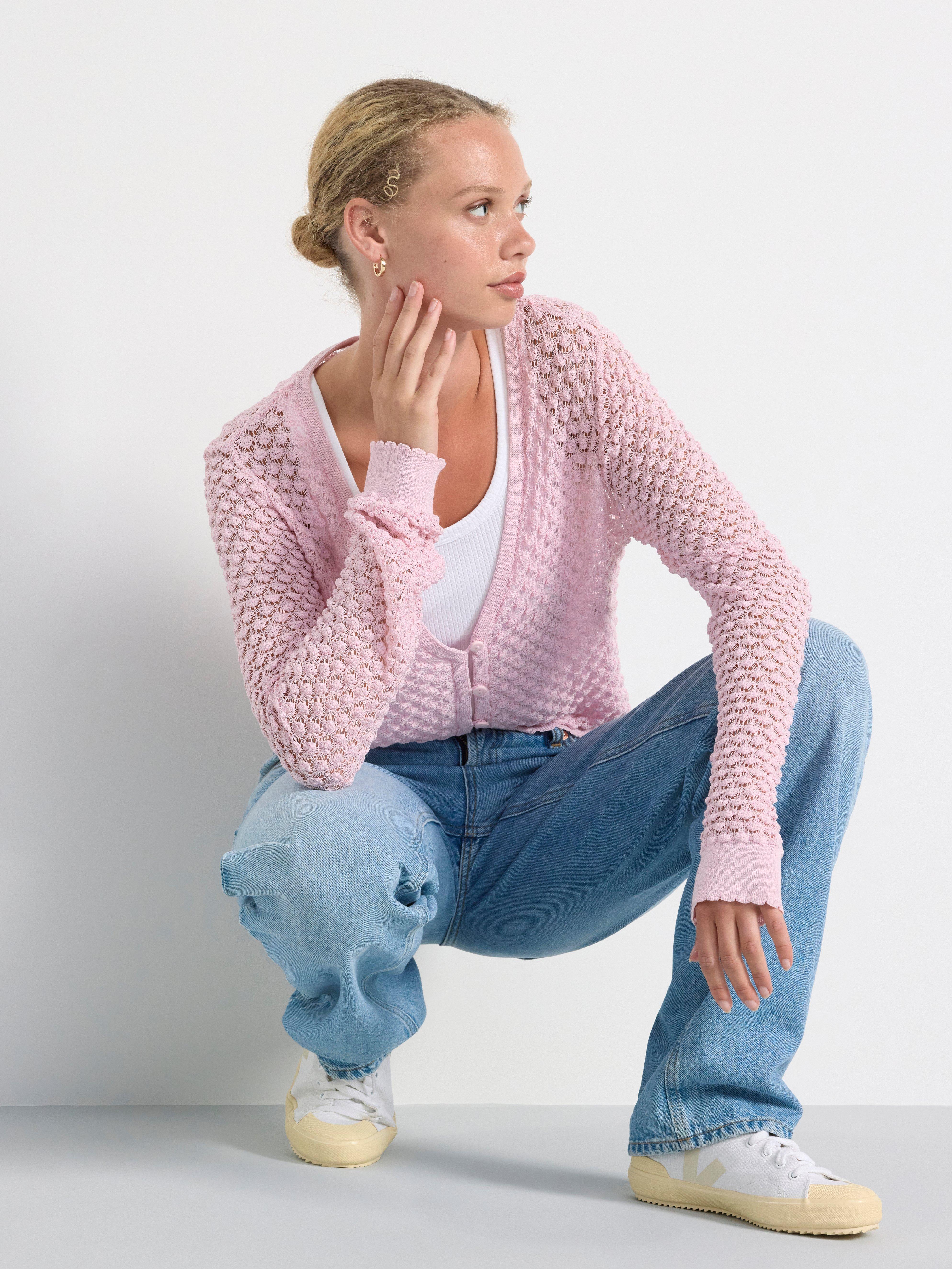 Pattern knit cardigan pink