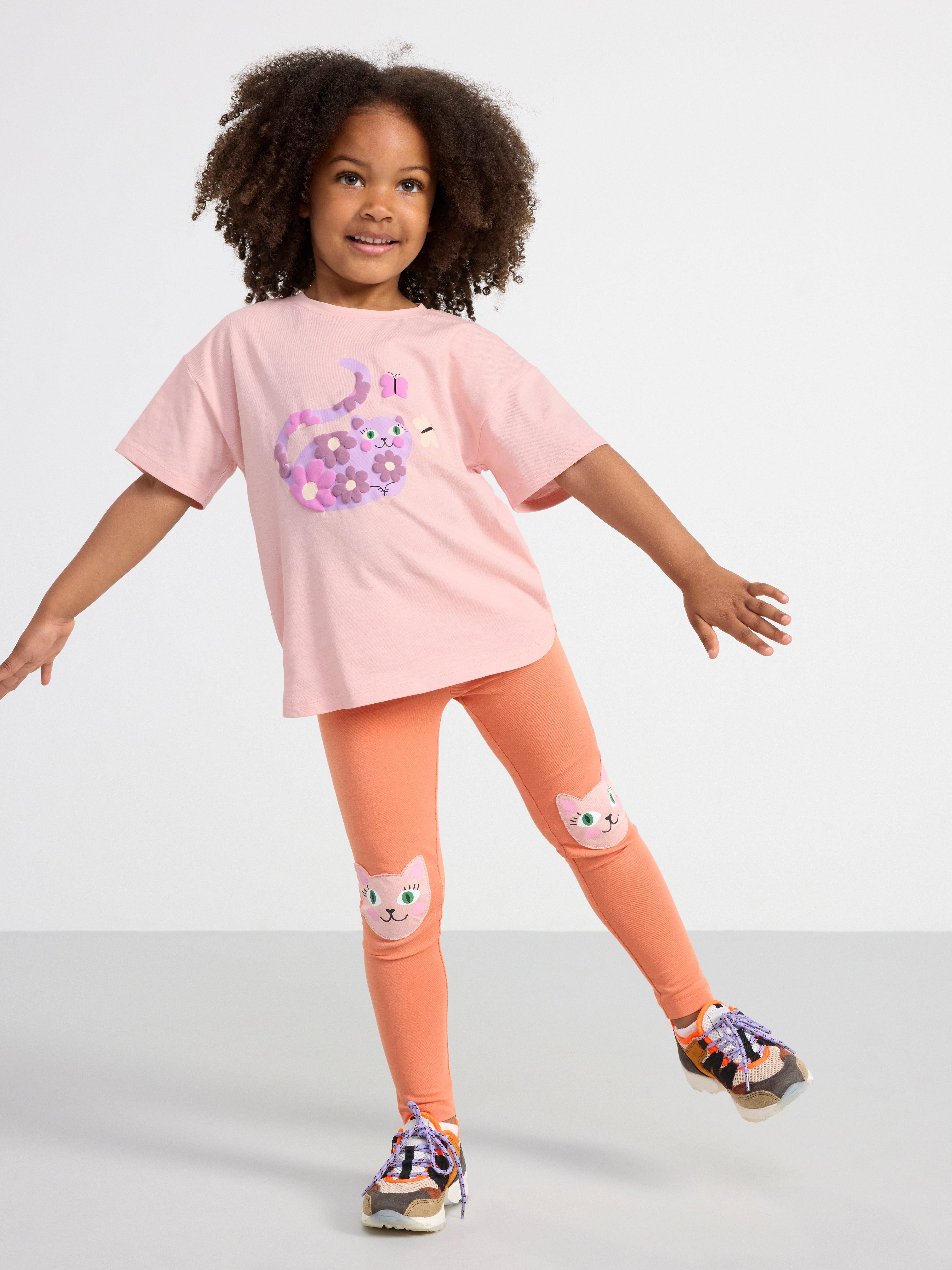 Oversize t-shirt with cat and flower print Light Dusty Pink