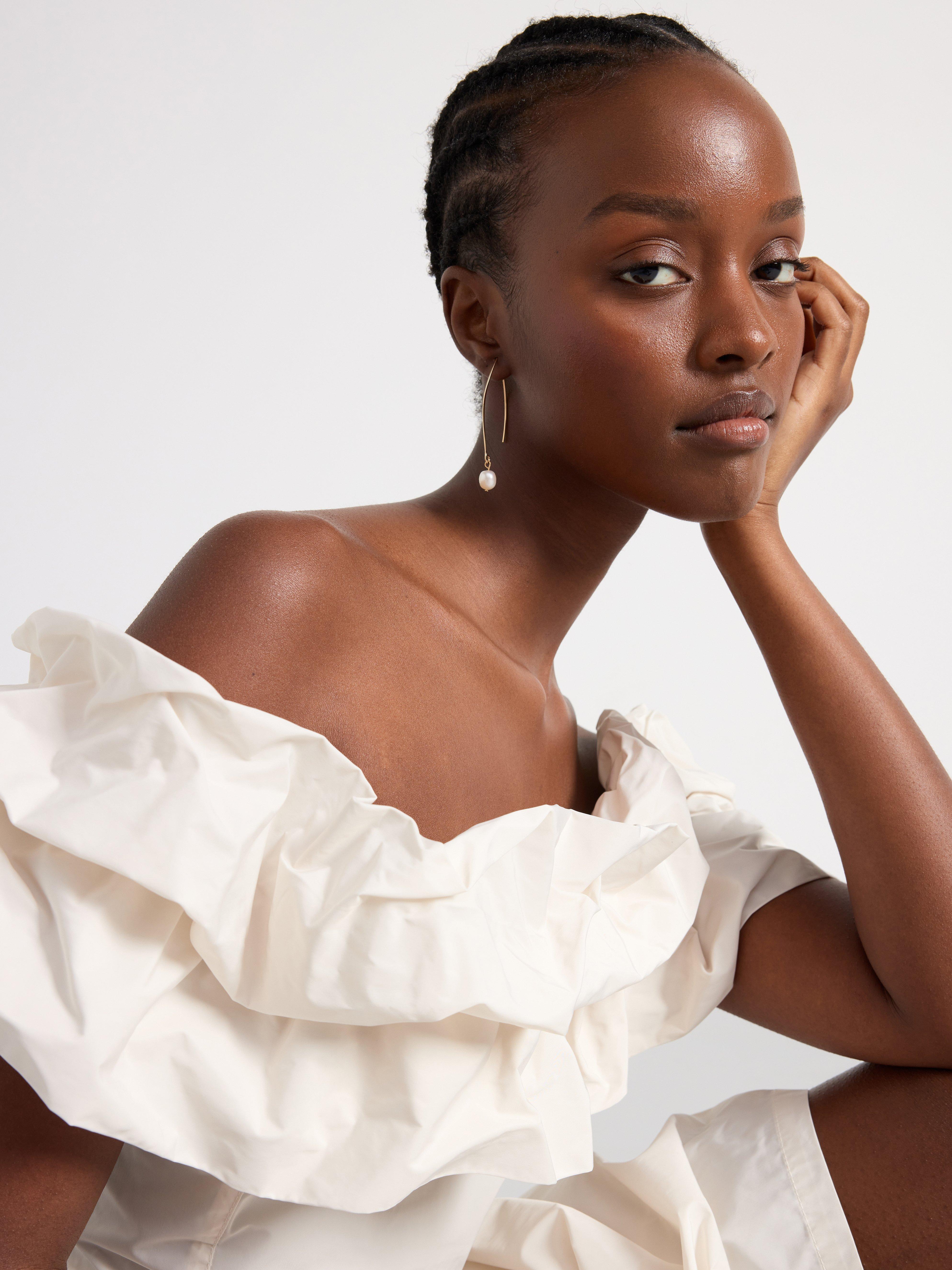 Cropped top with flounce Light Dusty White