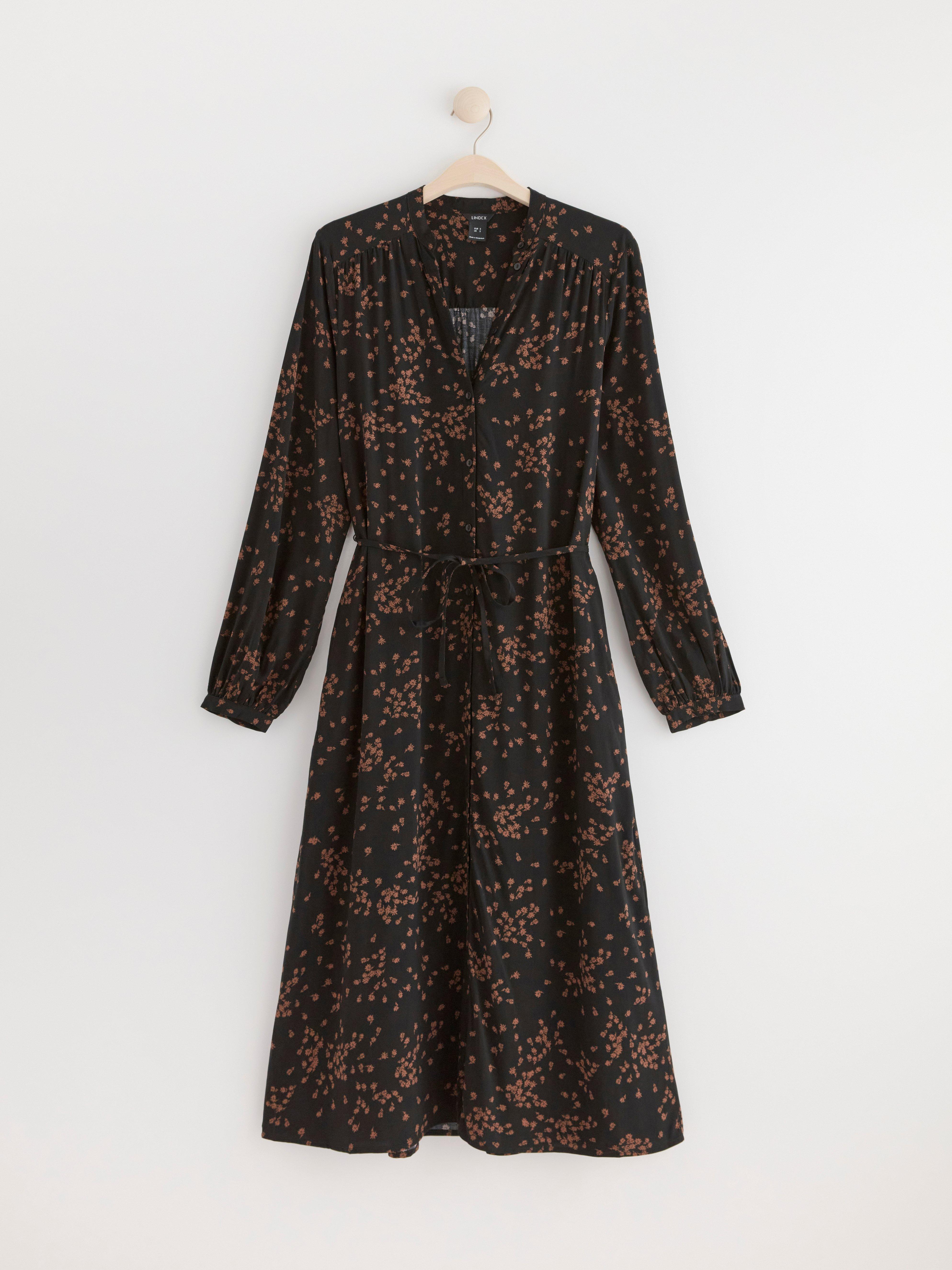 Long sleeve patterned dress Black