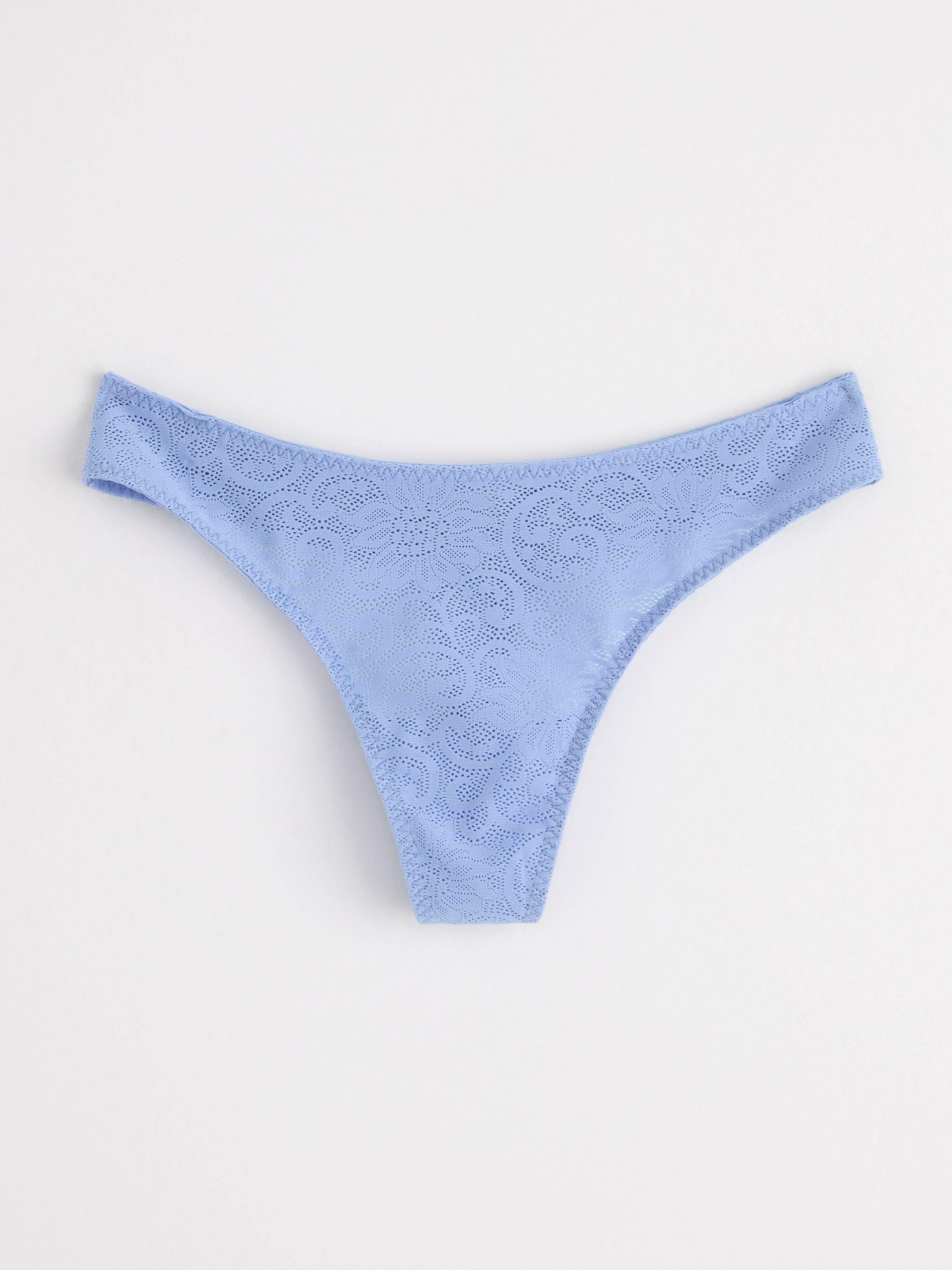 Regular waist thong with lace Light Dusty Blue