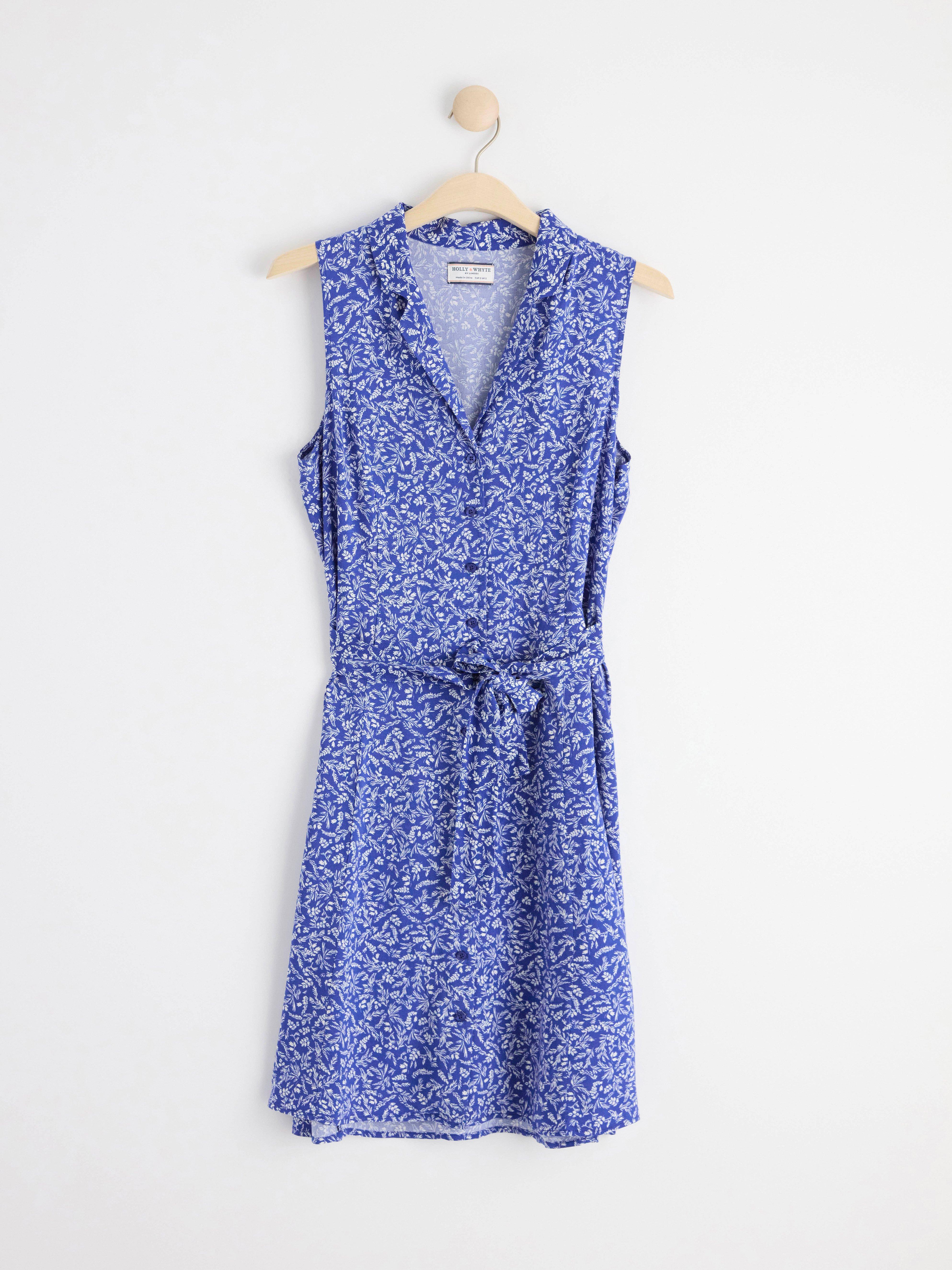 Collared sleevless mini dress Blue