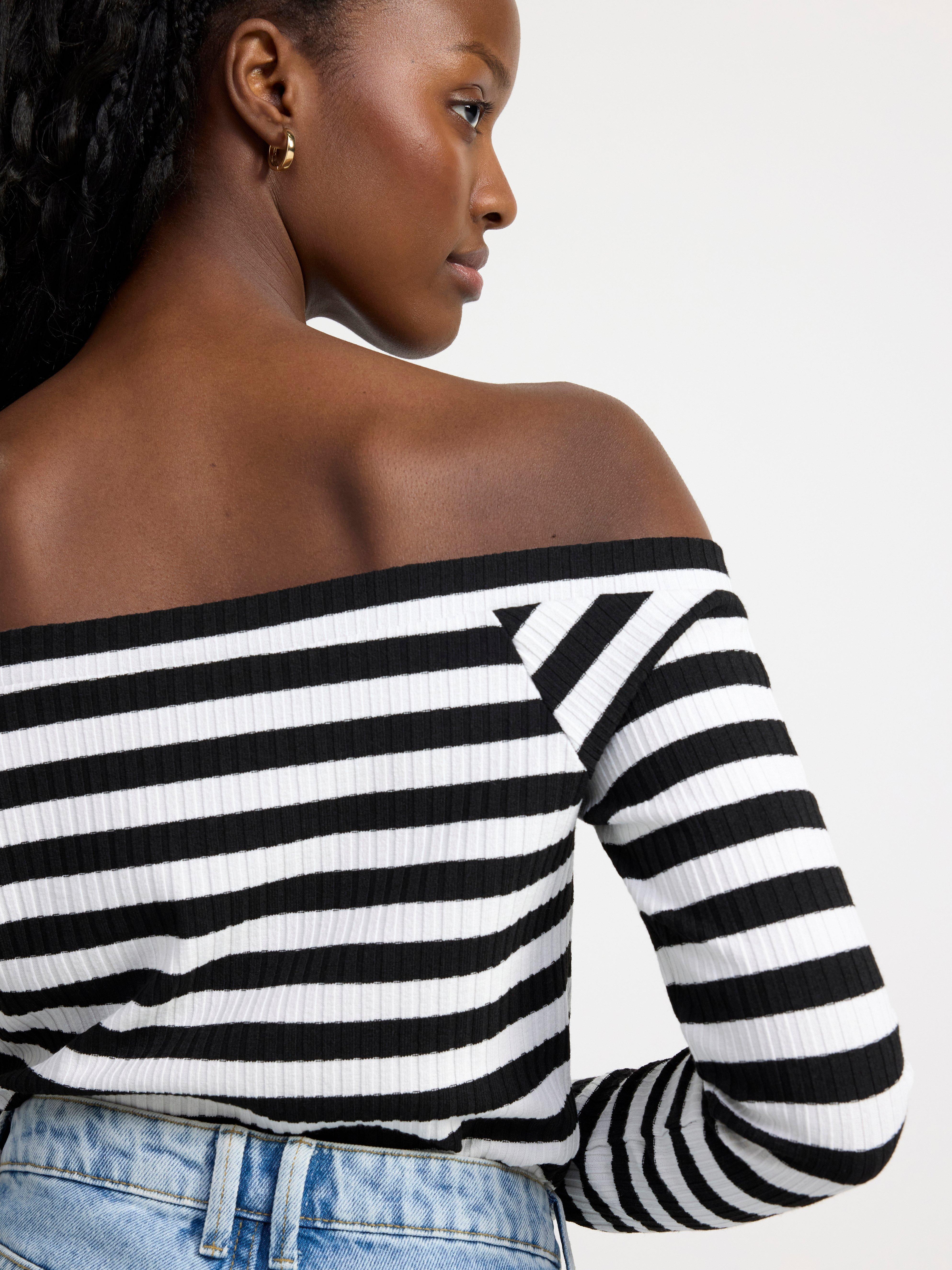 Fitted boat neck top Off White