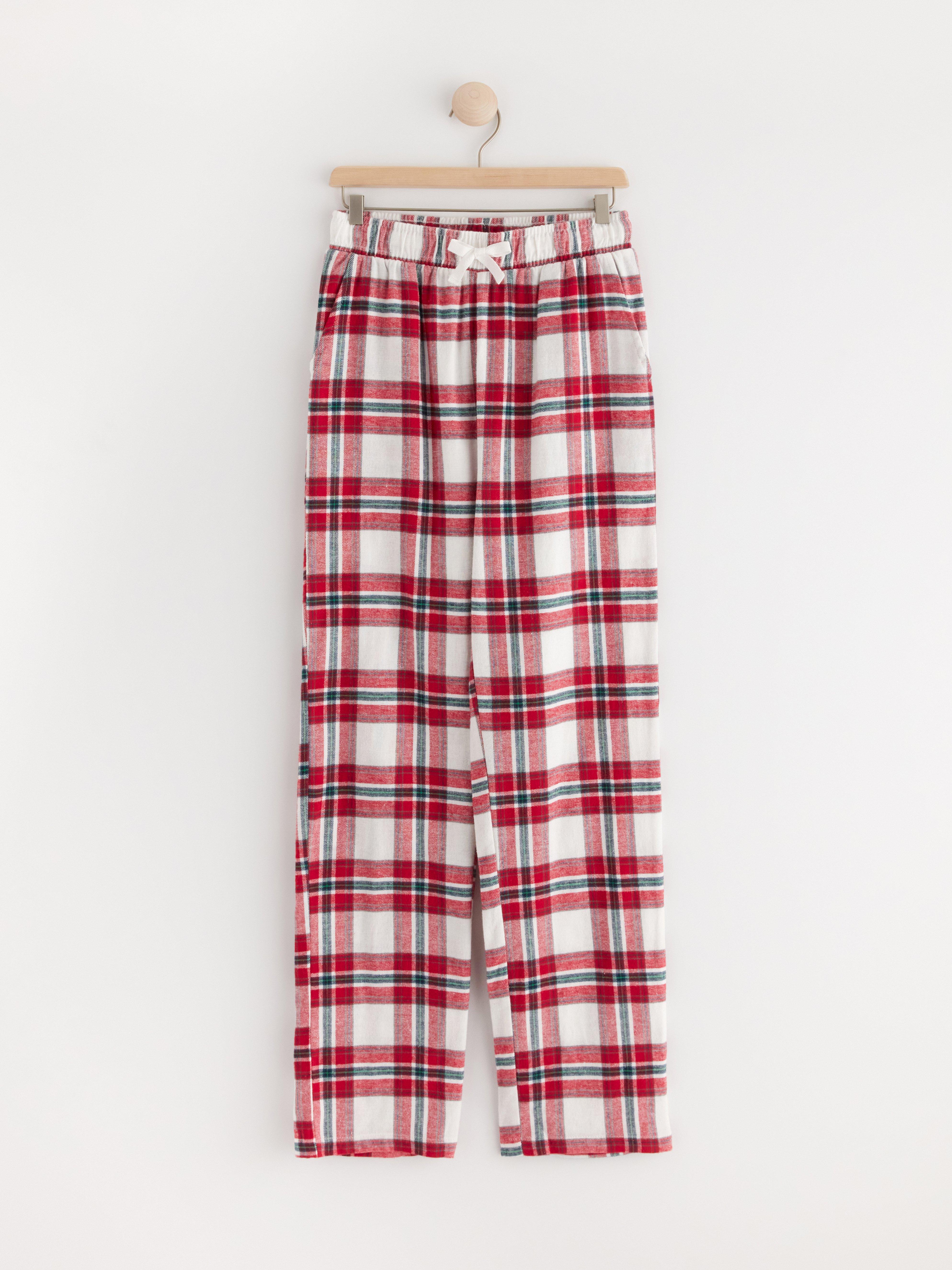 Pyjama trousers in flannel with checked pattern Light Dusty White