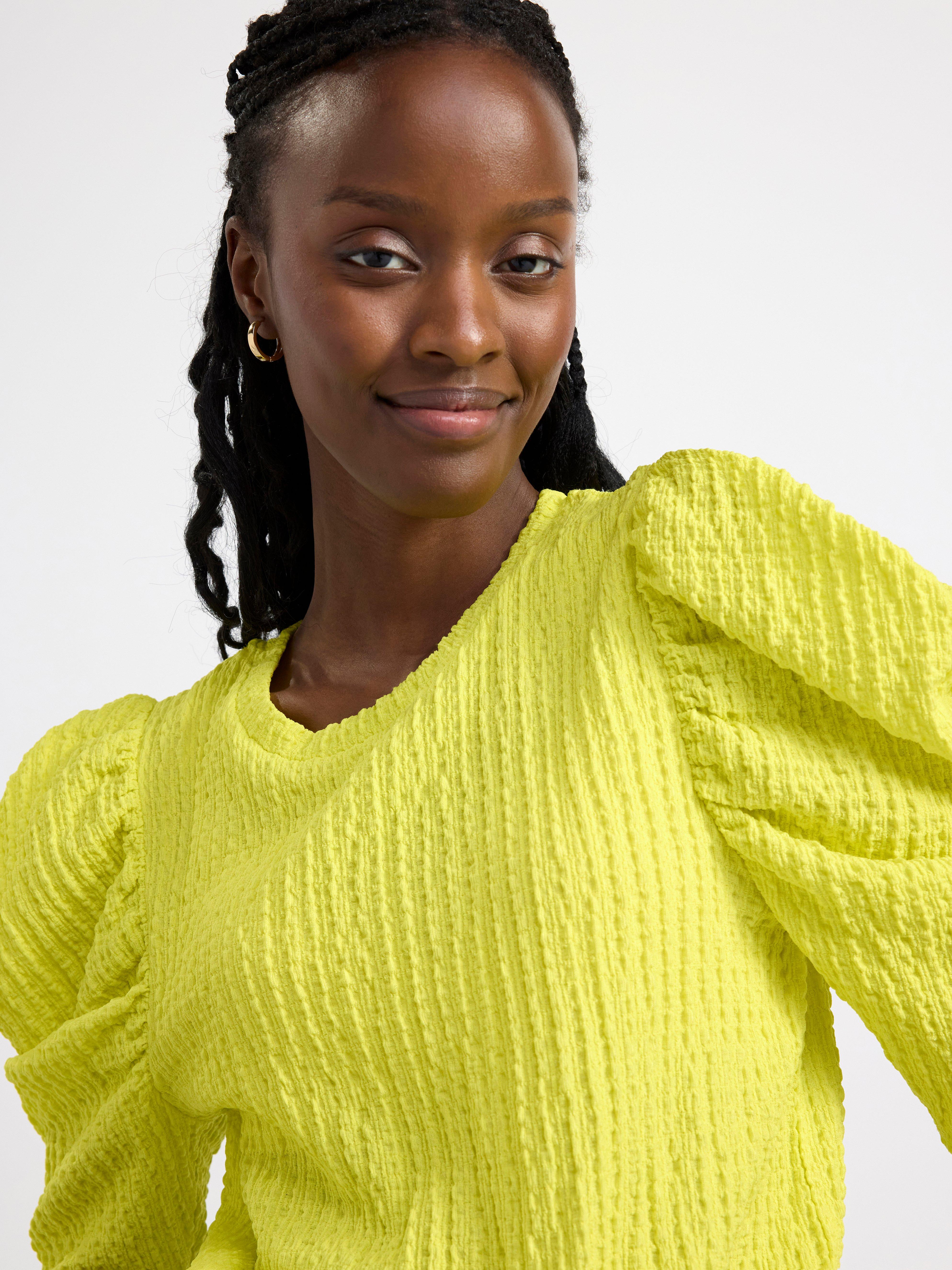 Textured puff sleeve top Light Lime