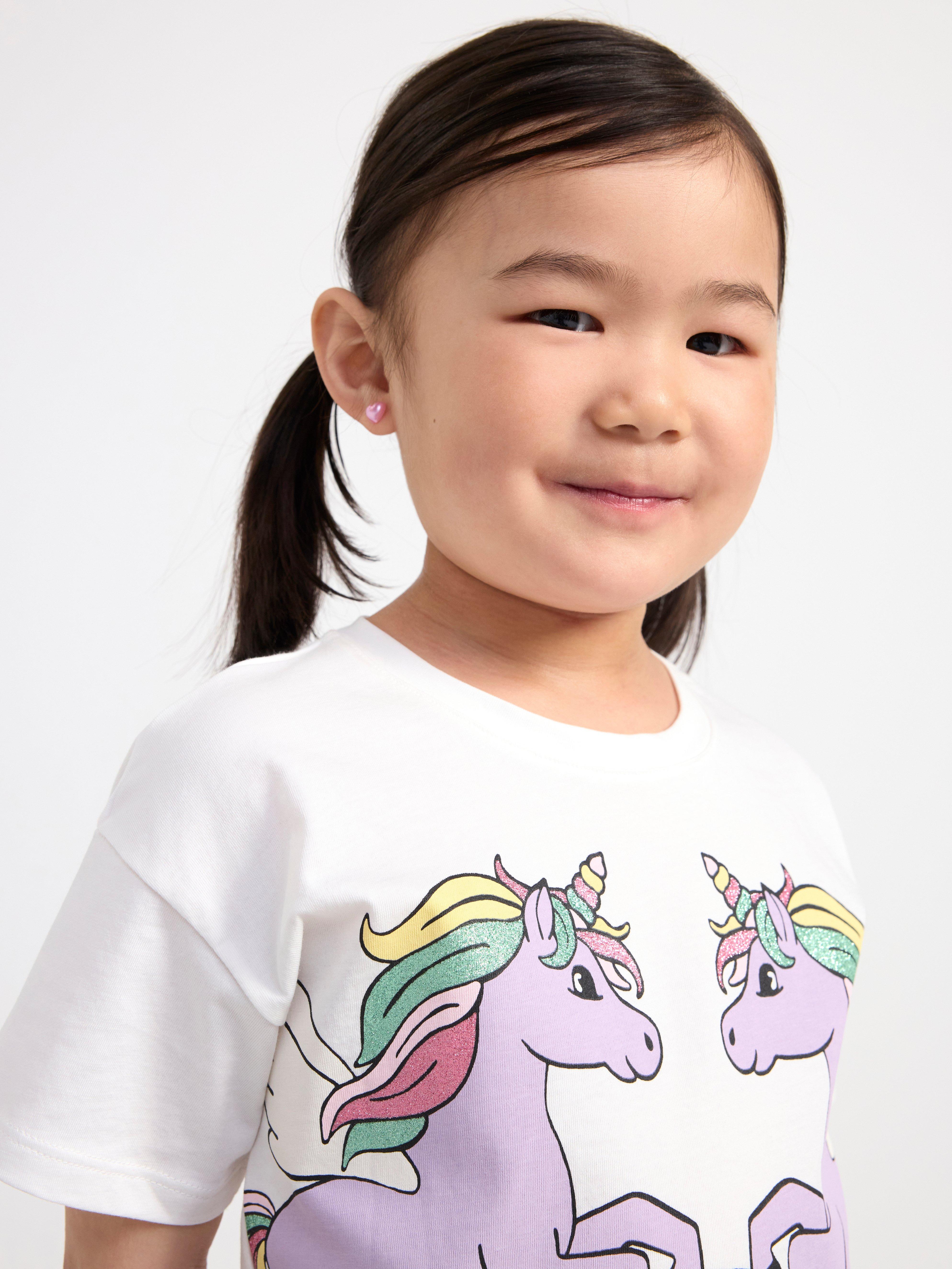 Oversize t-shirt with unicorn print Light Dusty White