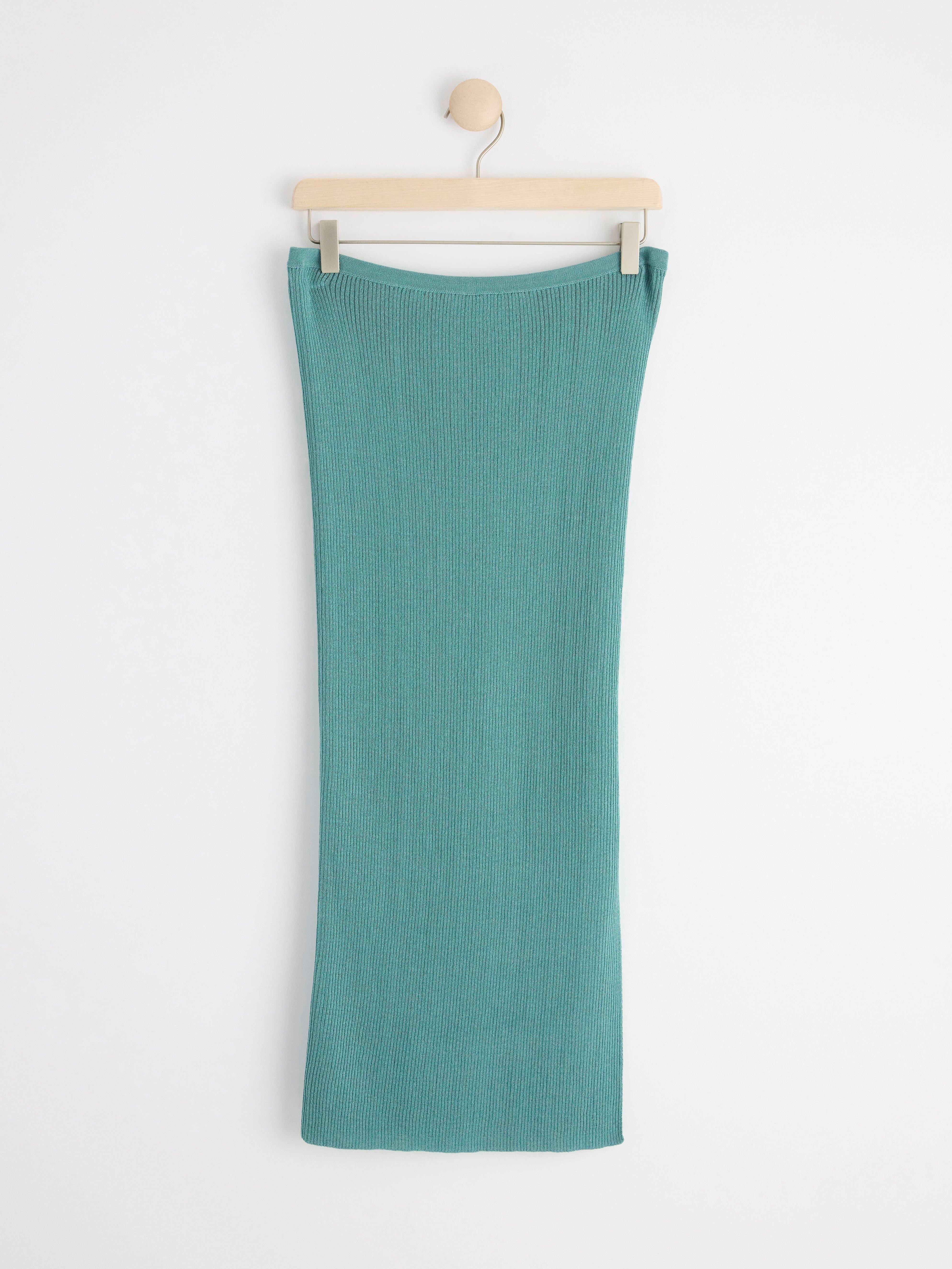 Rib-knitted midi skirt Turquoise