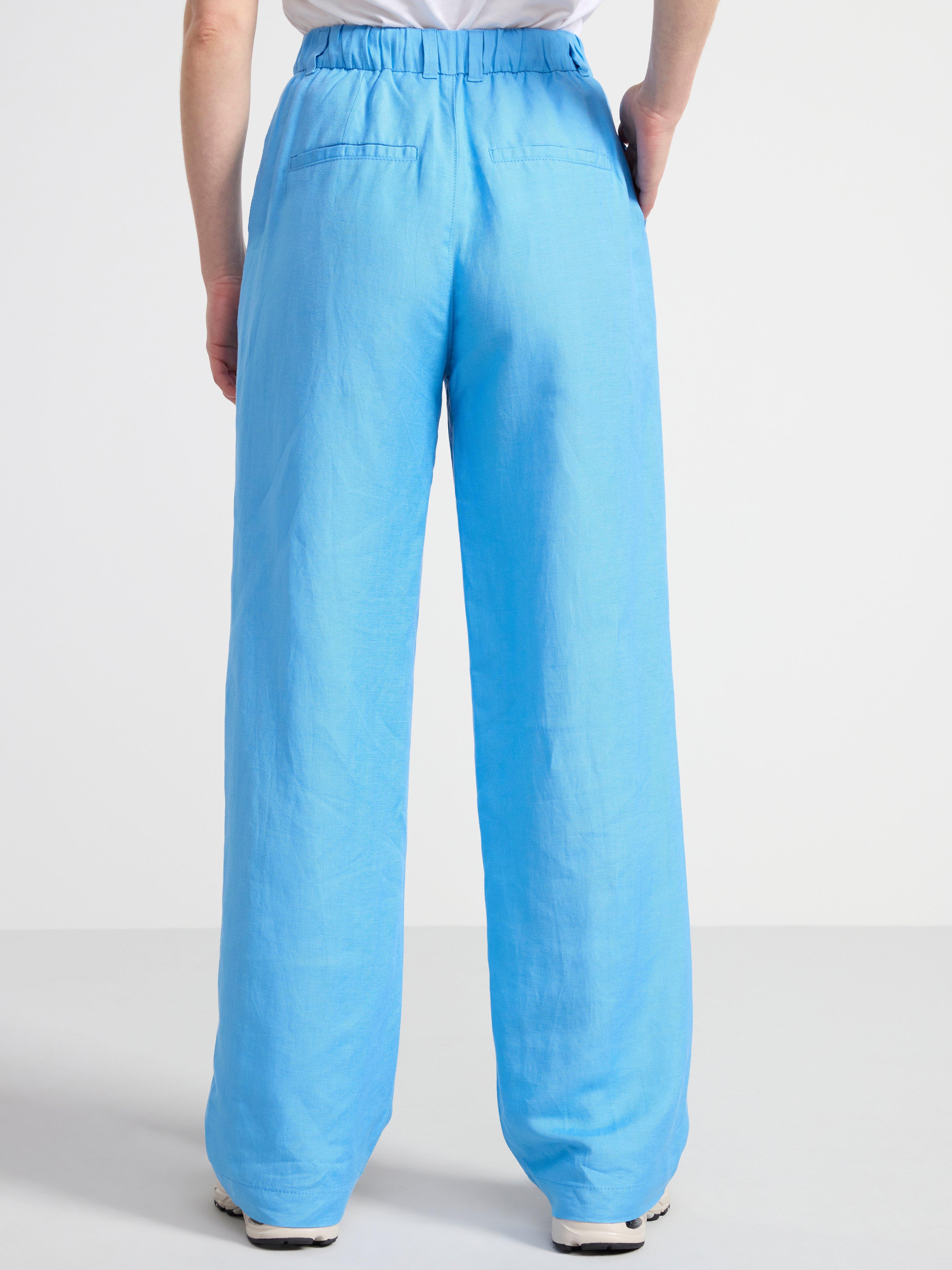 Wide linen blend trousers Light dusty Blue