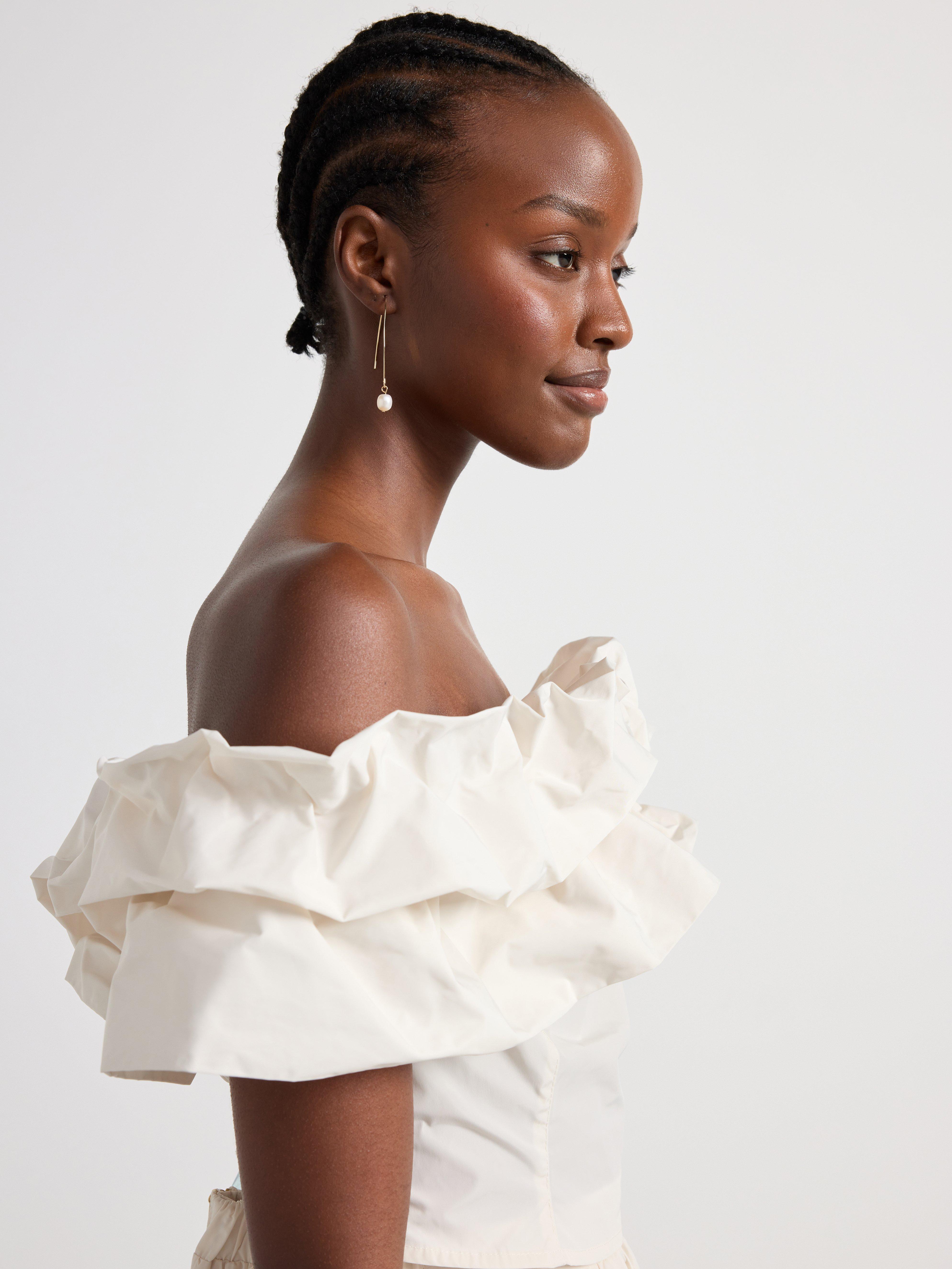 Cropped top with flounce Light Dusty White
