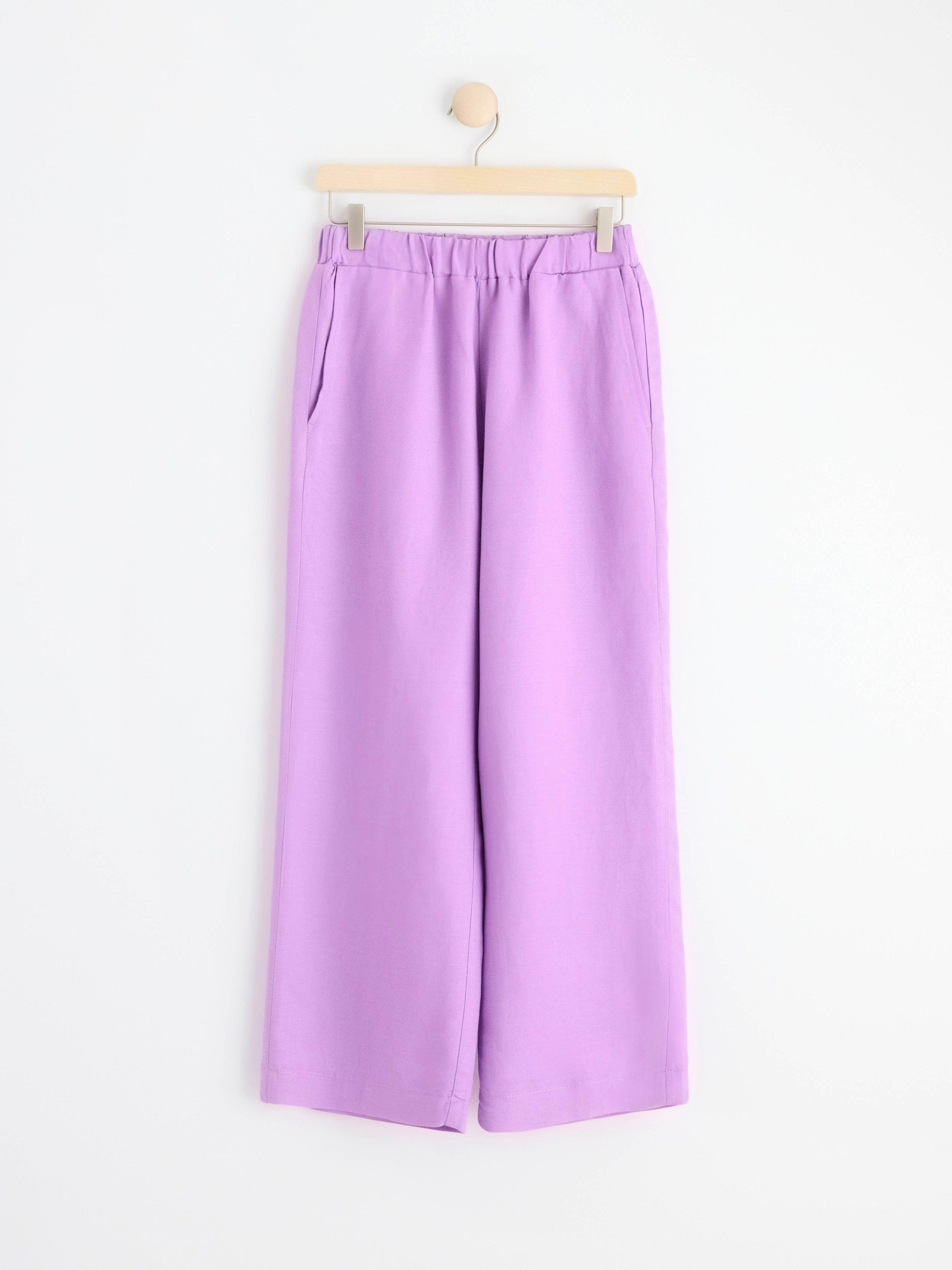 BELLA Straight cropped linen blend trousers Dusty Lilac