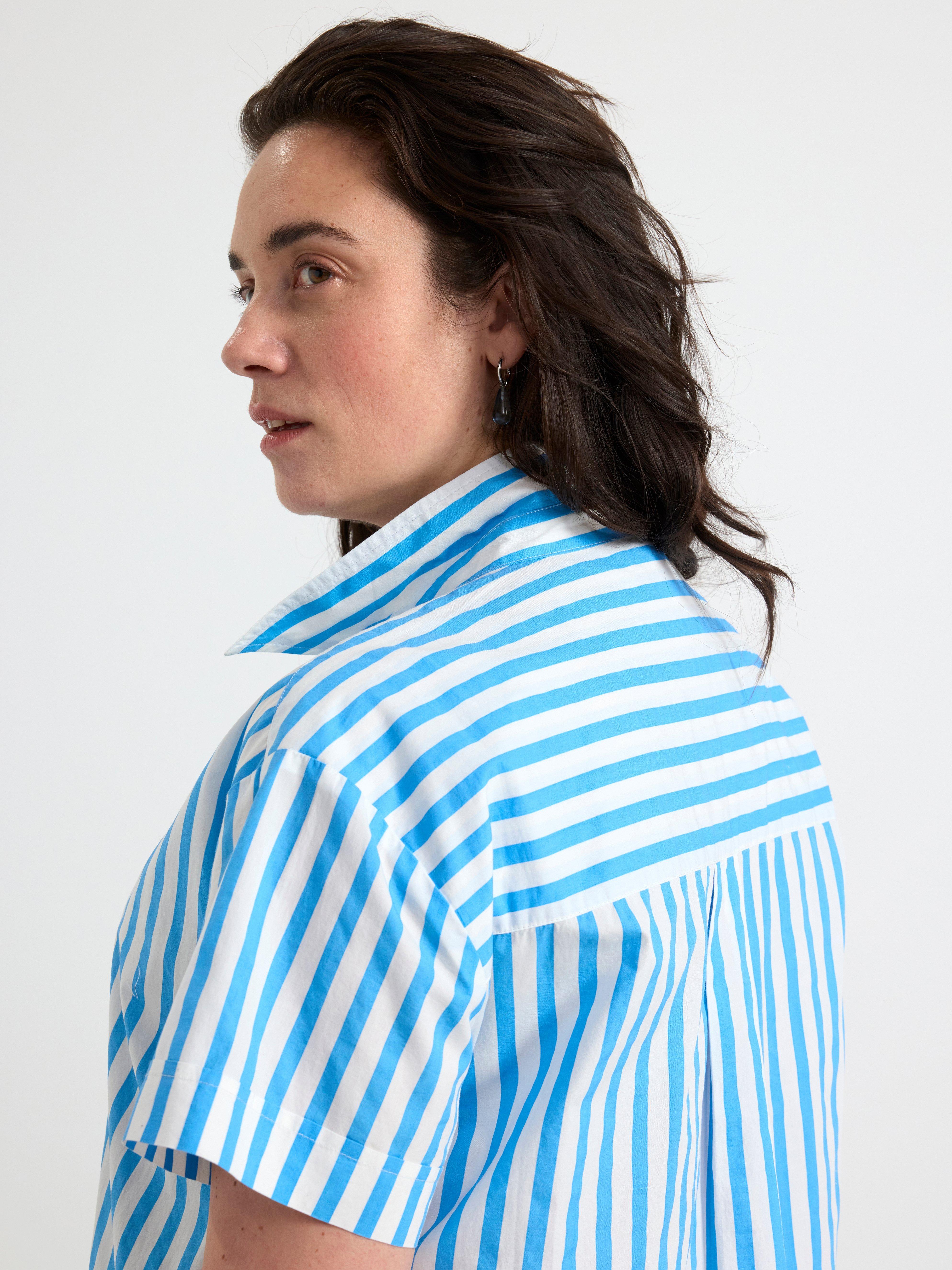 Short sleeve shirt dress with stripes Light dusty Blue