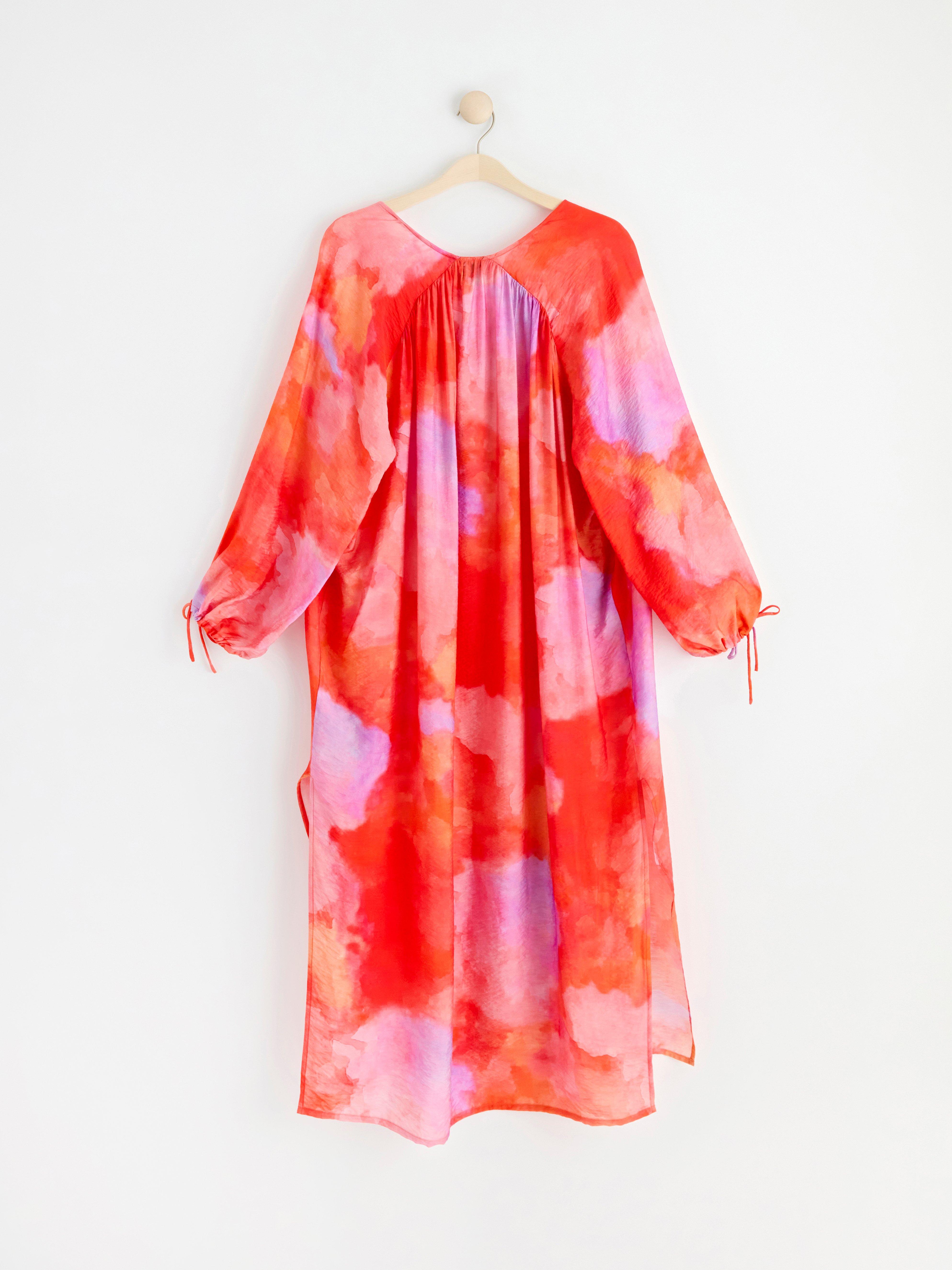 Patterned long sleeve kaftan dress pink