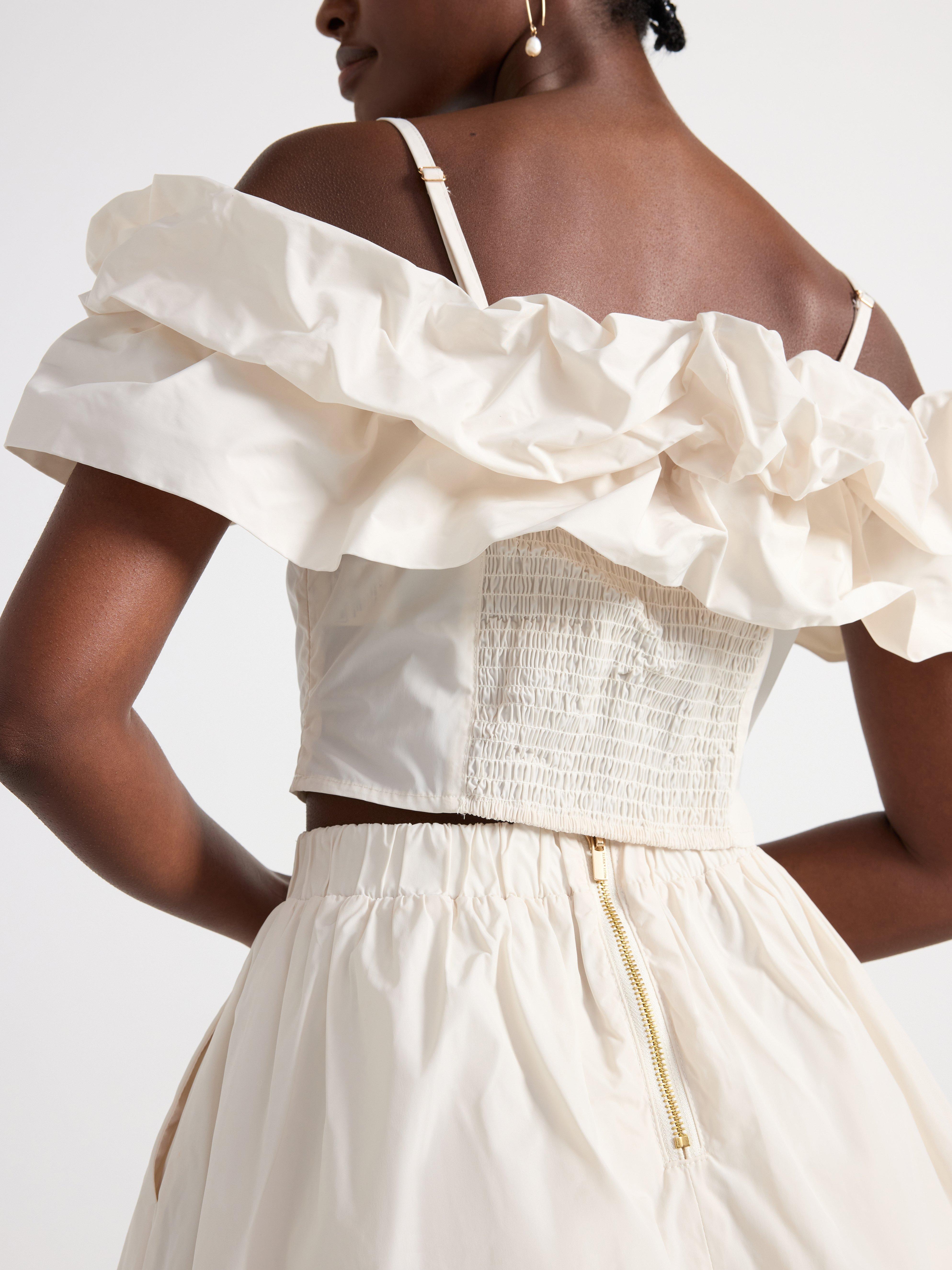 Cropped top with flounce Light Dusty White