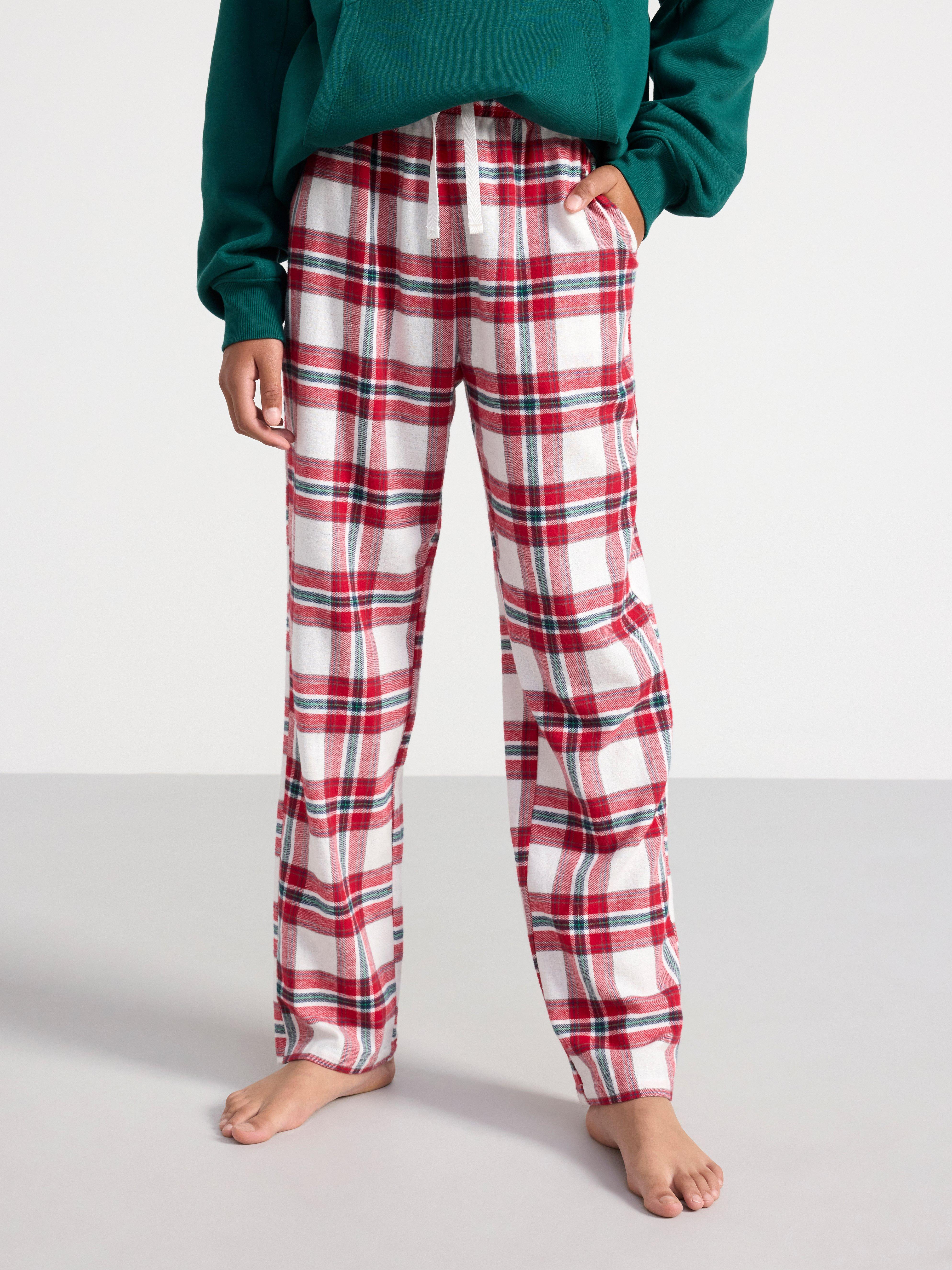 Pyjama trousers in flannel with checked pattern Light Dusty White
