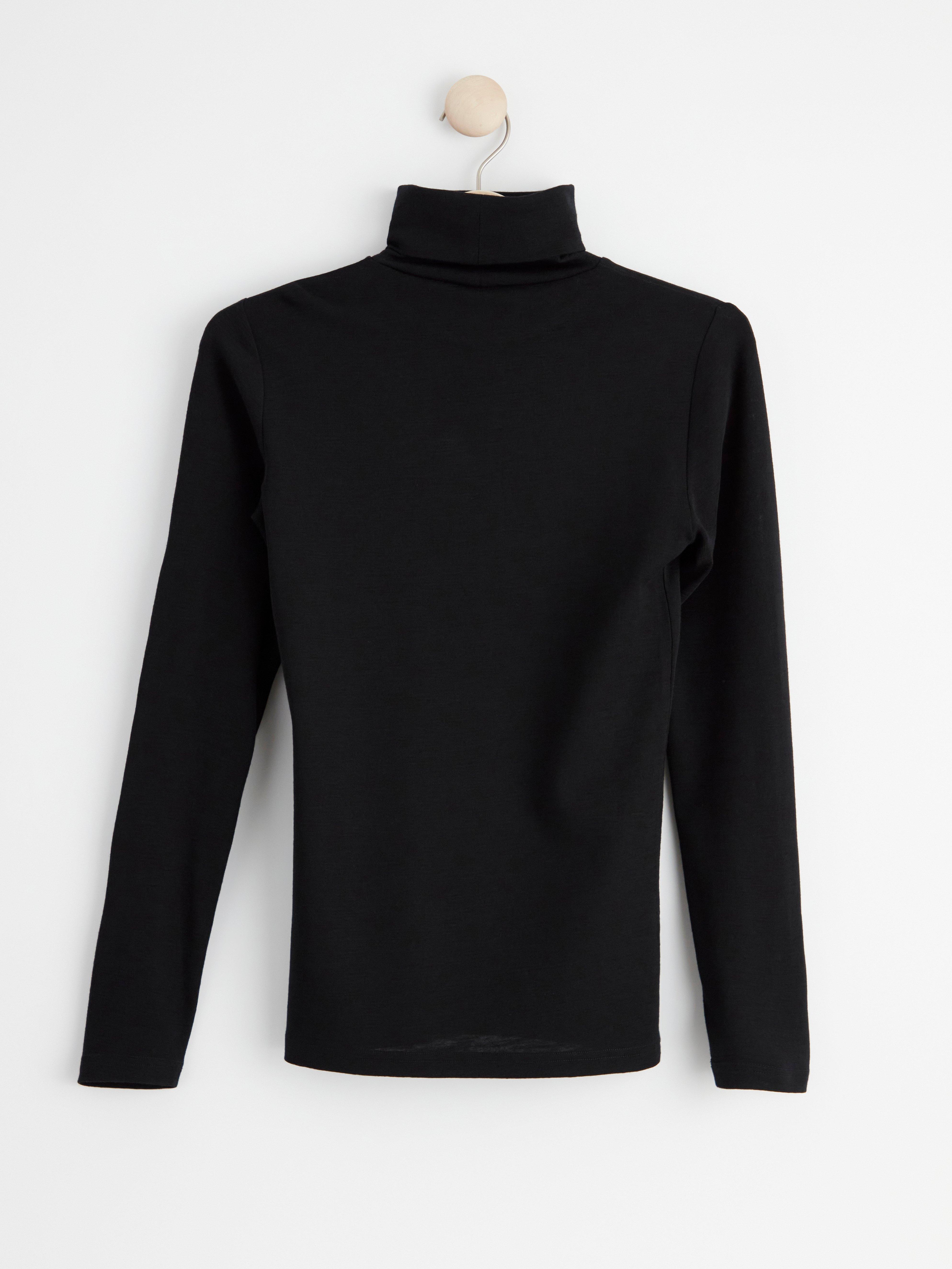 Roll neck top in merino wool Black