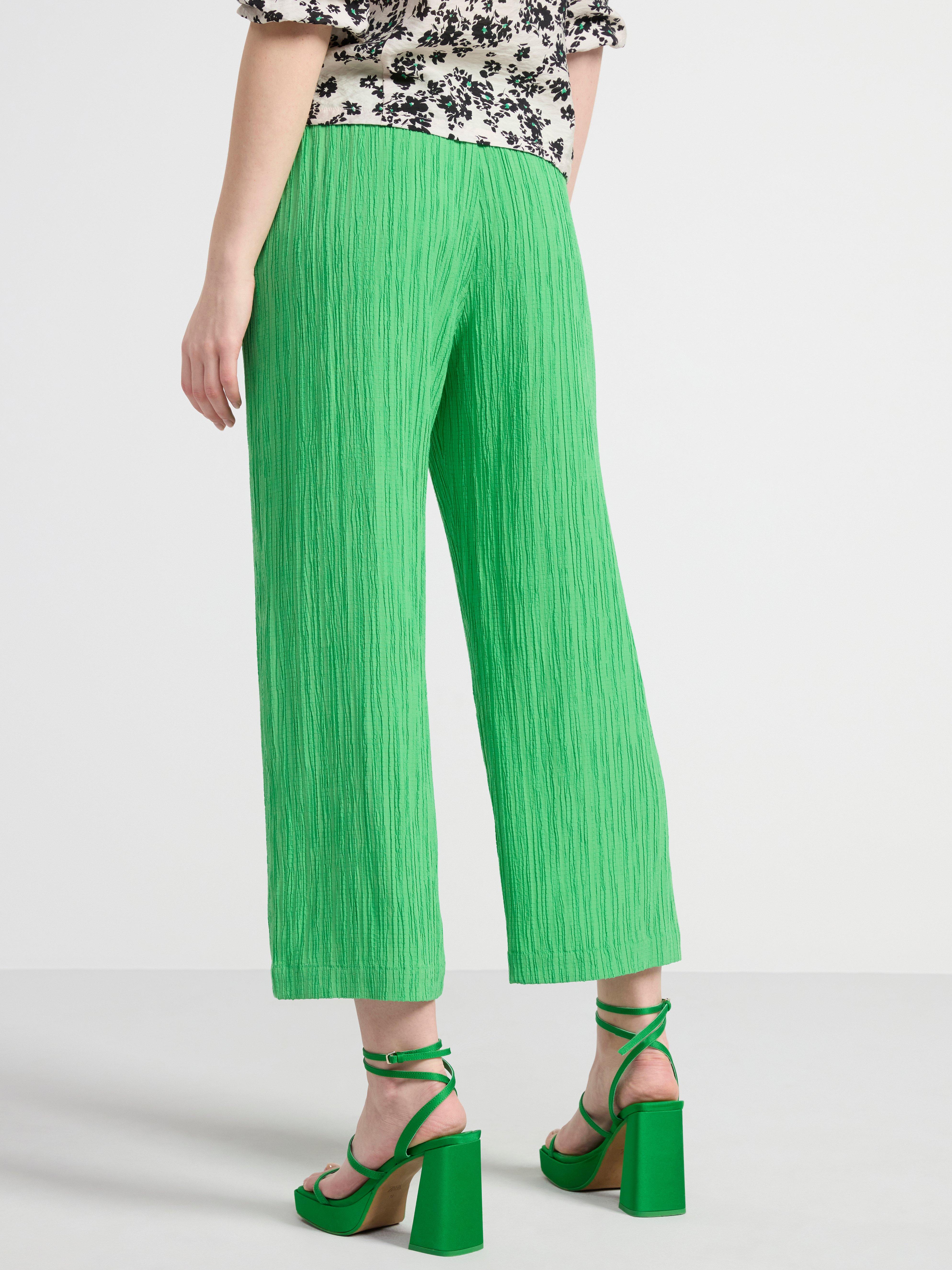 BELLA Straight cropped textured trousers Green