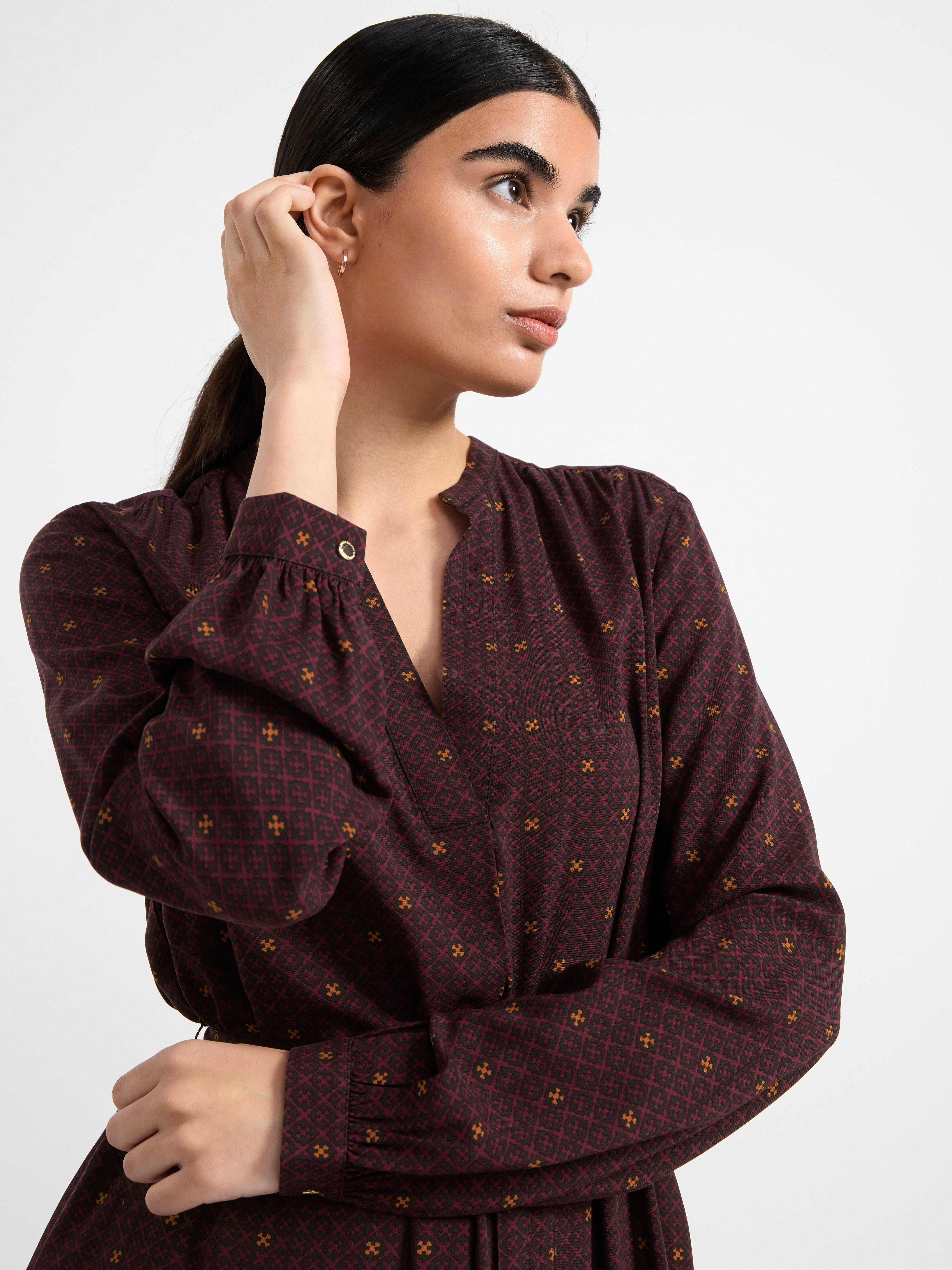 Long sleeve dress with pattern Dark dusty red