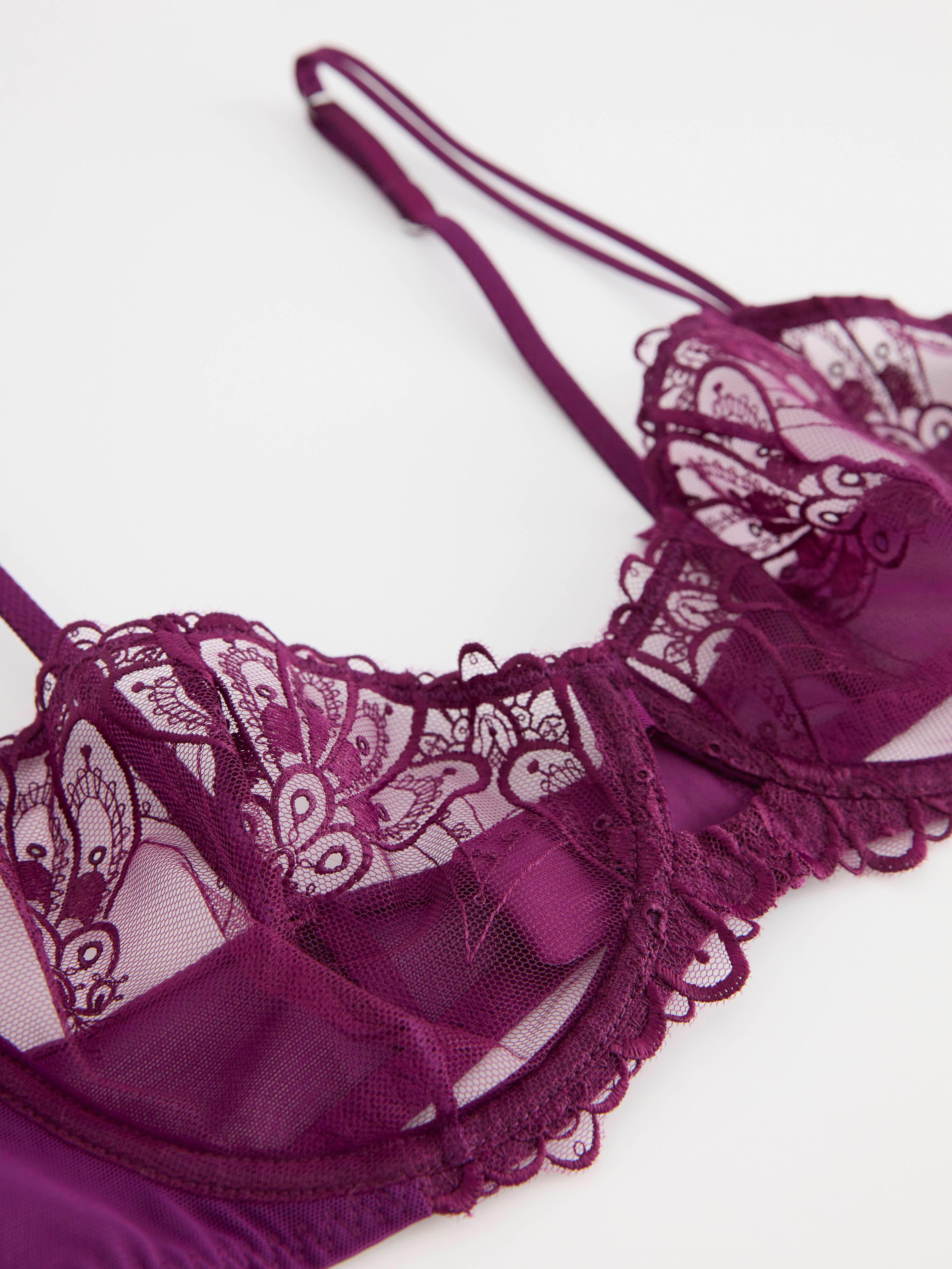 Senna unpadded bra with lace Dark Lilac