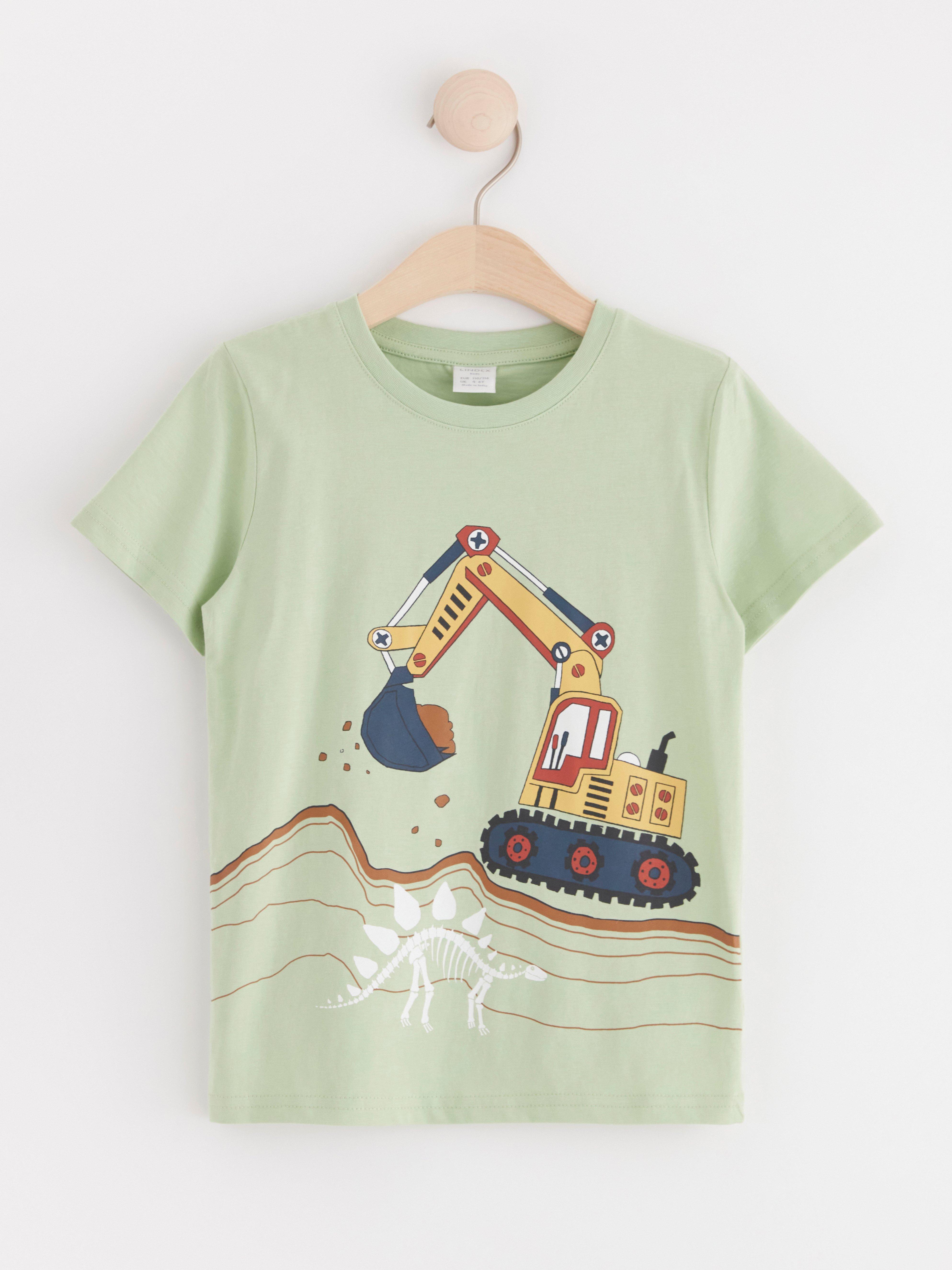 T-shirt with excavating vehicle Light Dusty Green