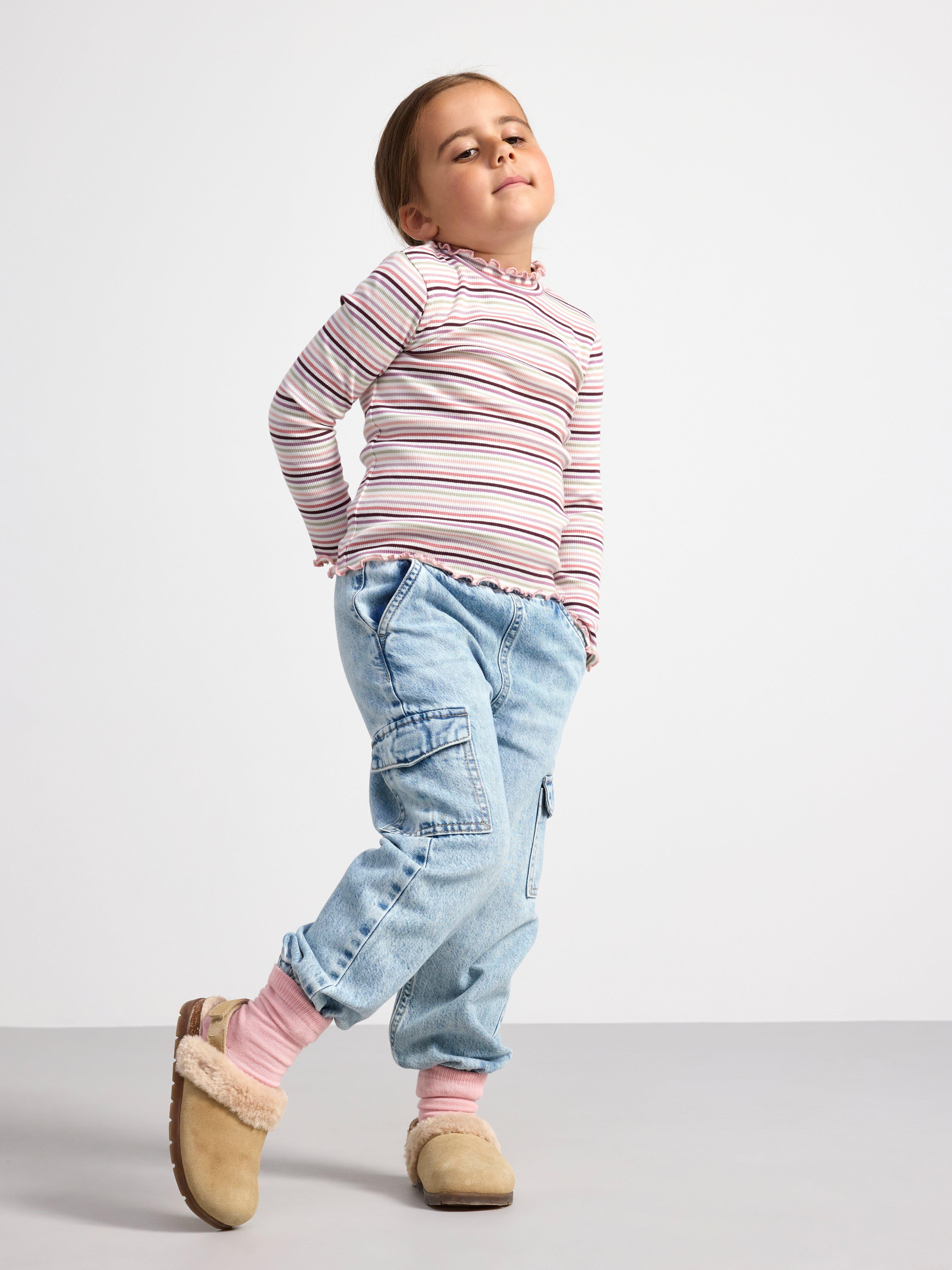 Long sleeve top in ribbed jersey Light Dusty White