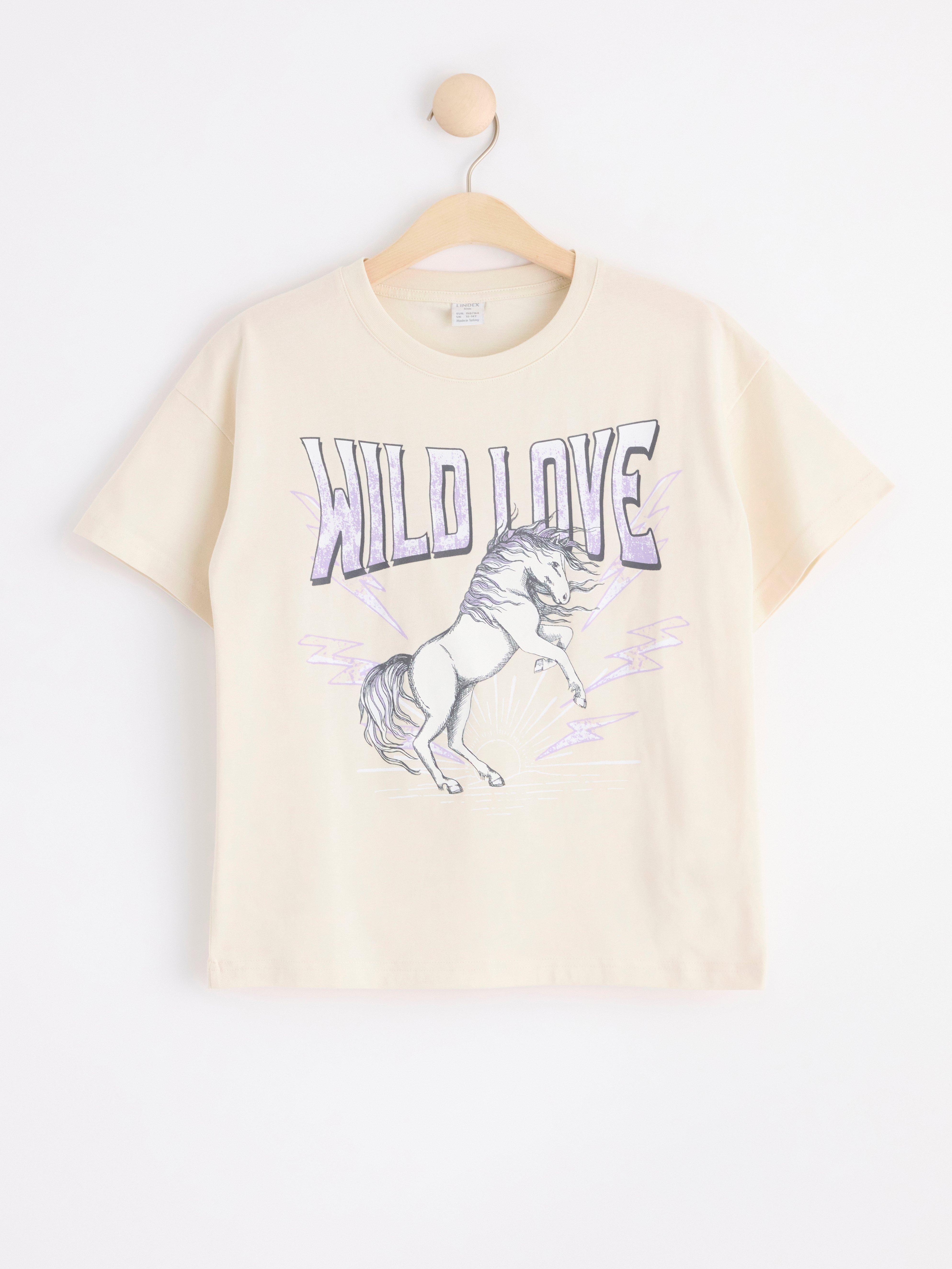 Short sleeve top with front print Light Beige