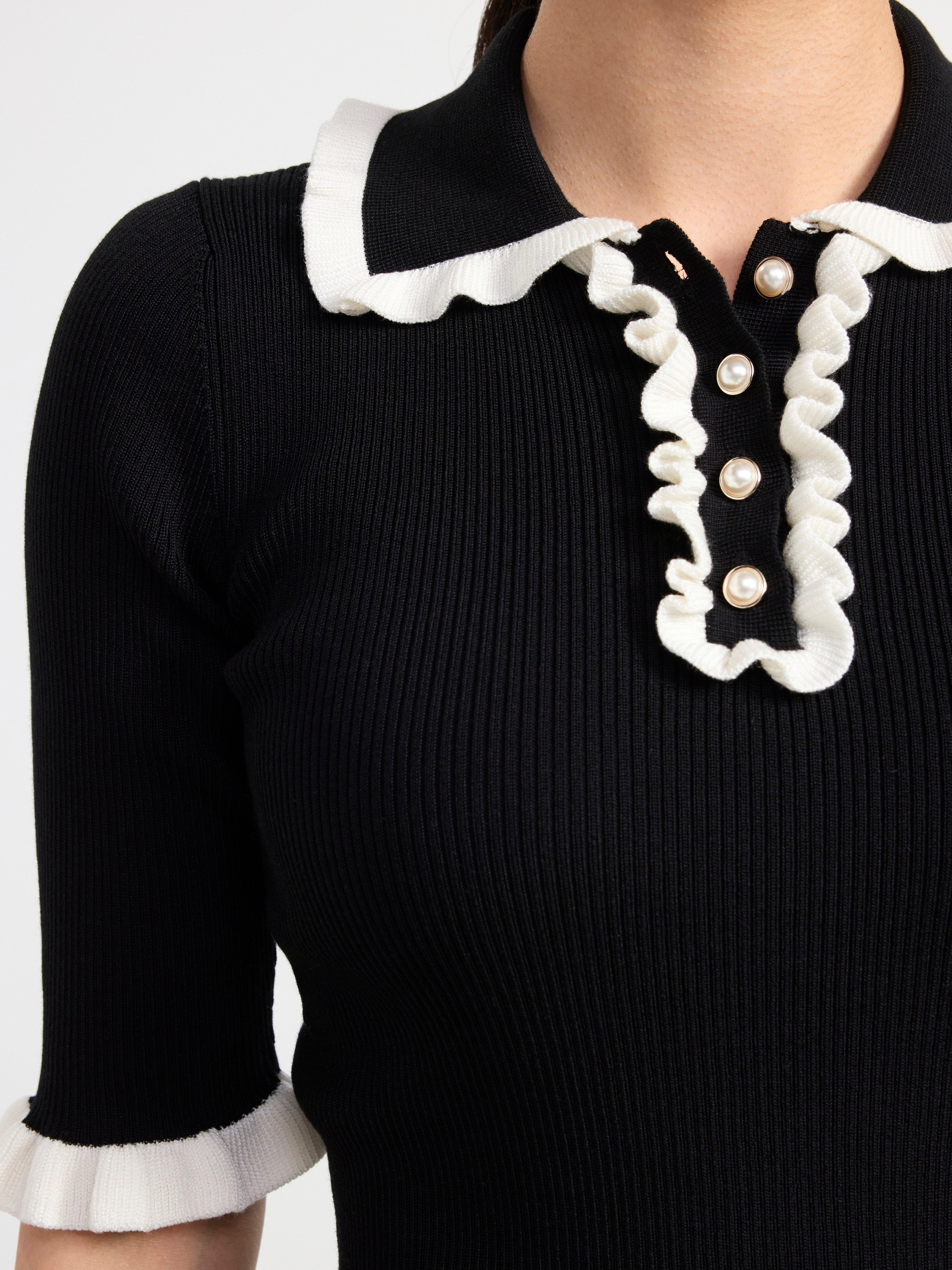 Ribbed top with frills Black