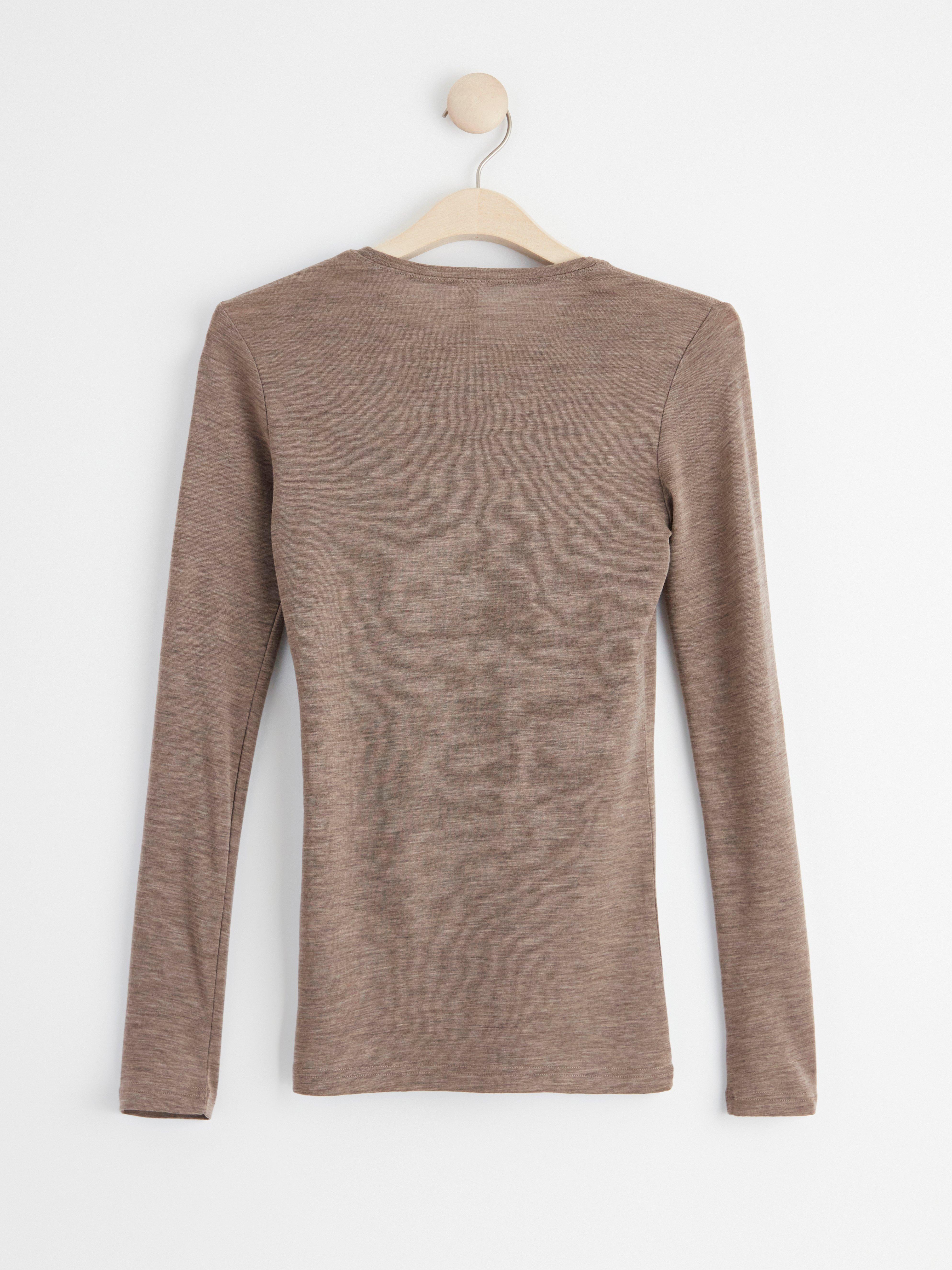 Long sleeve top in merino wool Brown melange