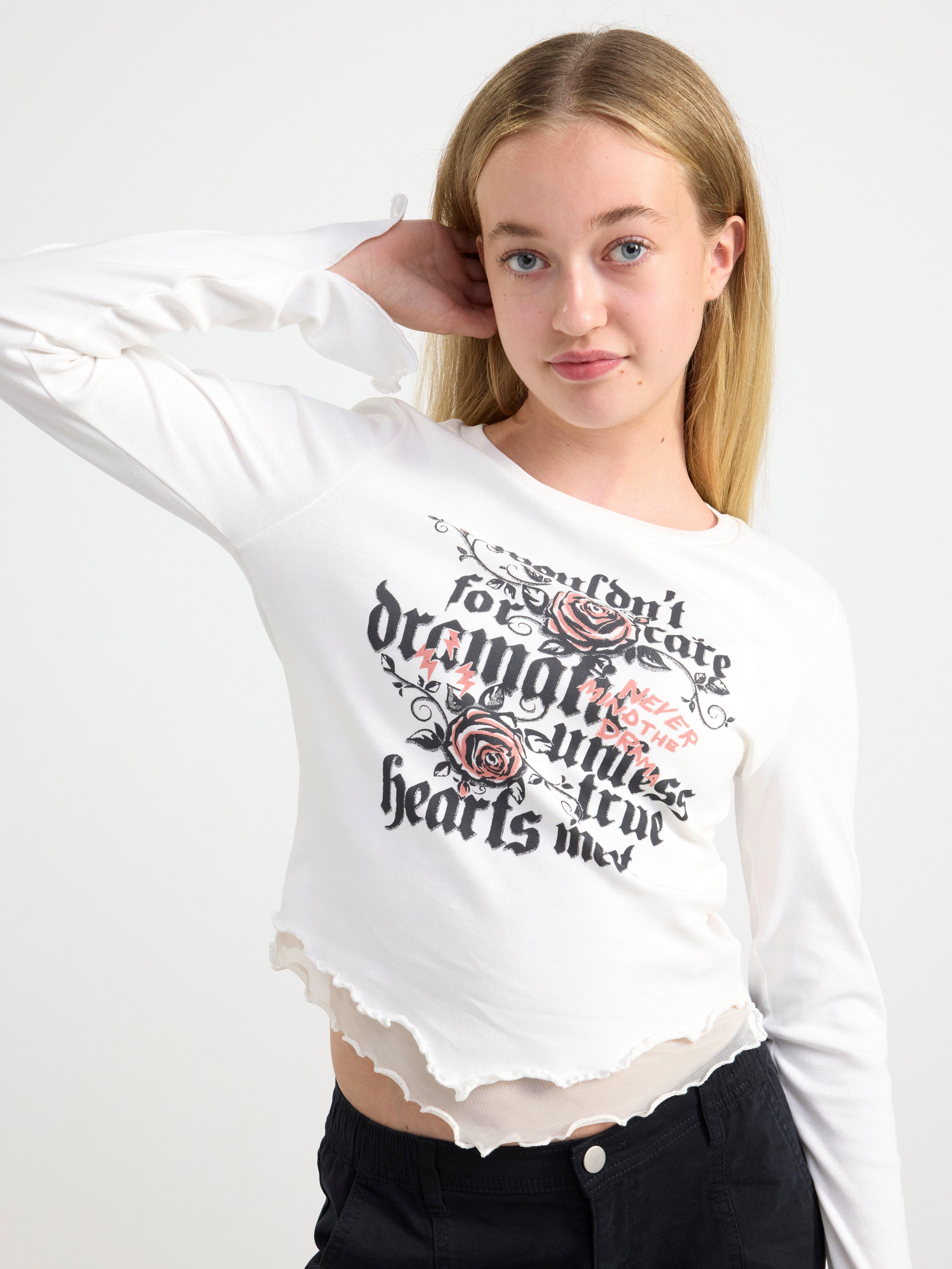 Long sleeve top with print and mesh Off White