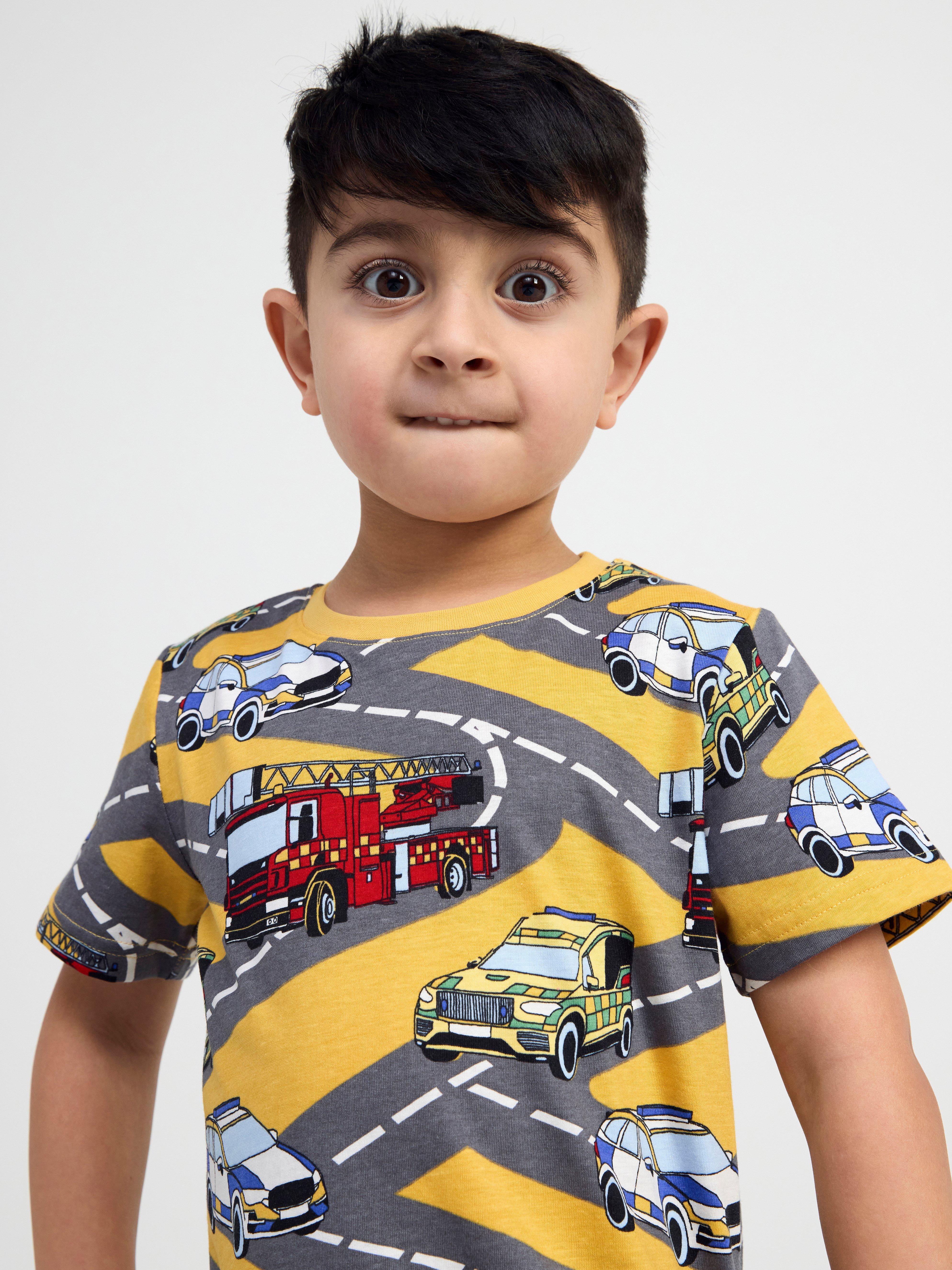 Short sleeve top with cars Light Dusty Yellow
