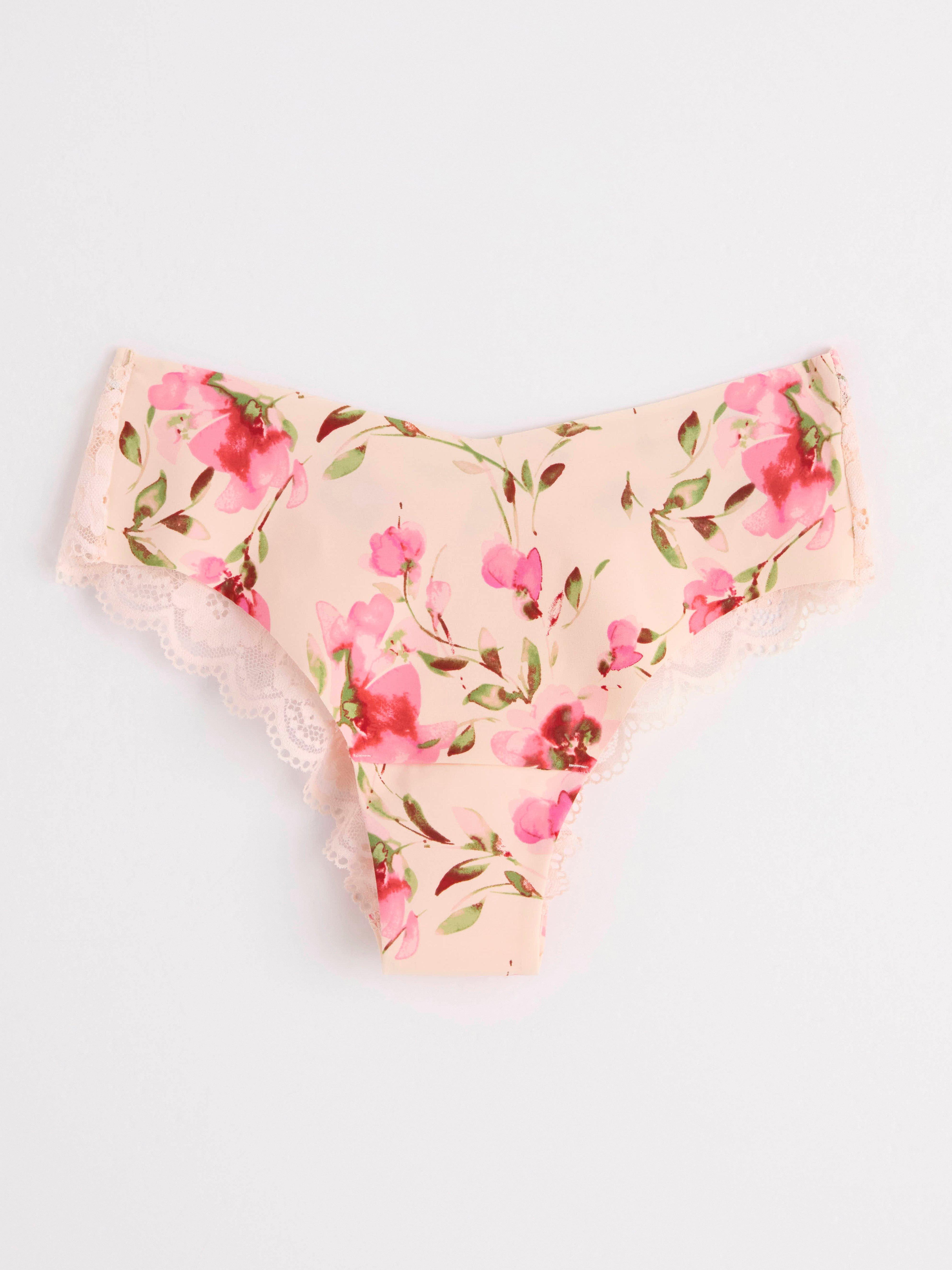 Regular waist brazilian briefs with flowers Lt pink