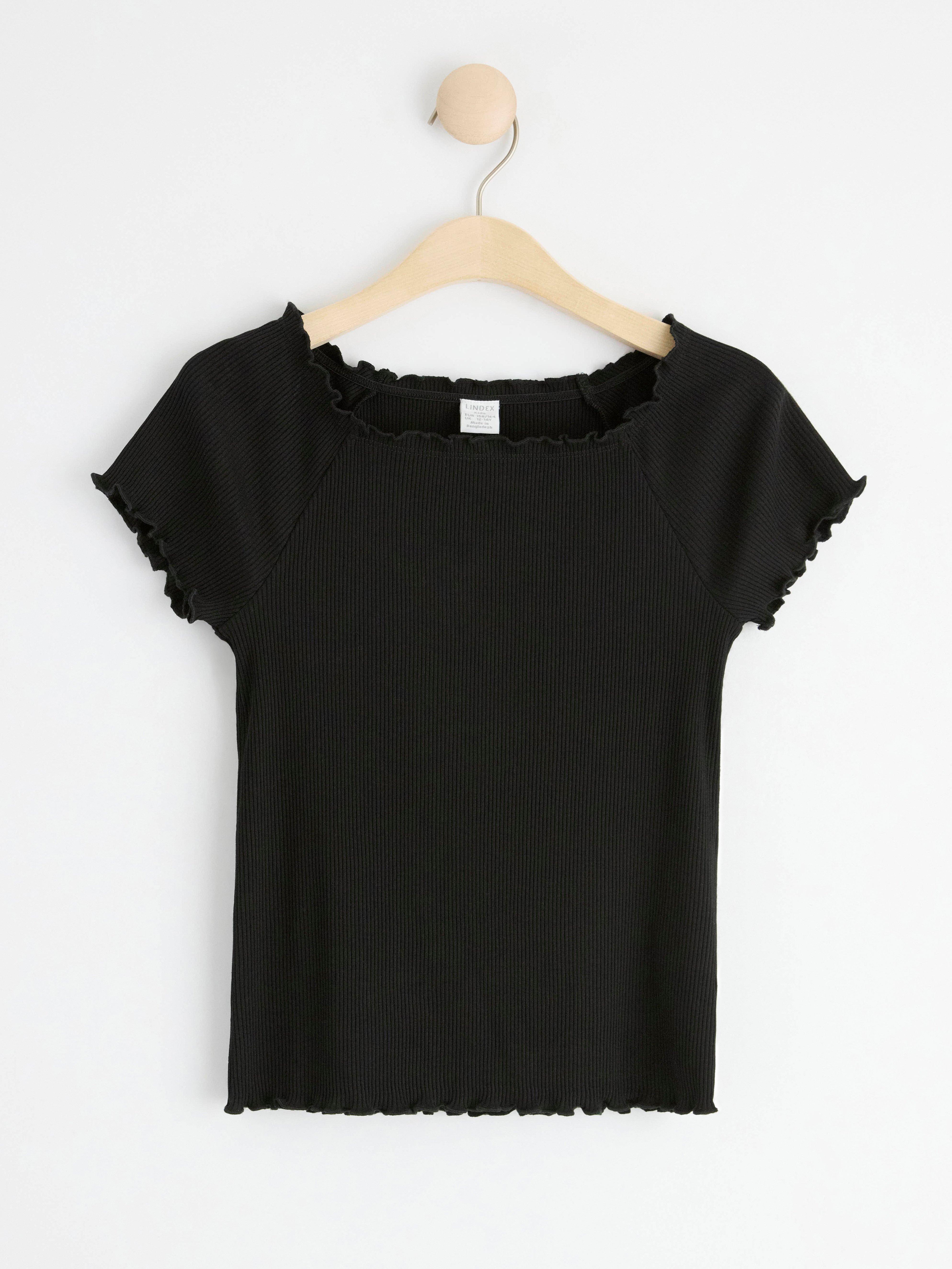 Ribbed short sleeve top Black