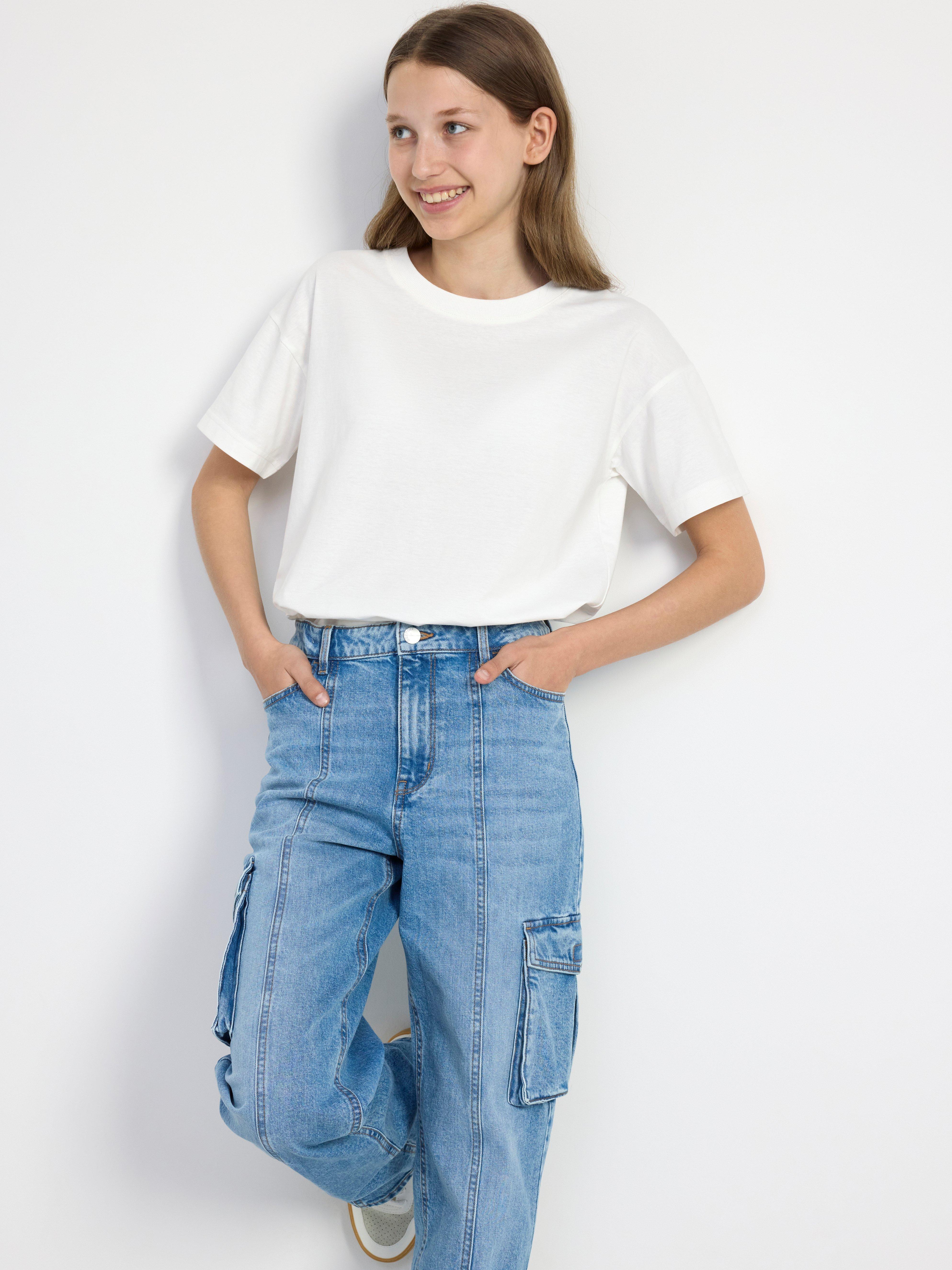 VANJA Wide leg high waist cargo jeans Washed denim