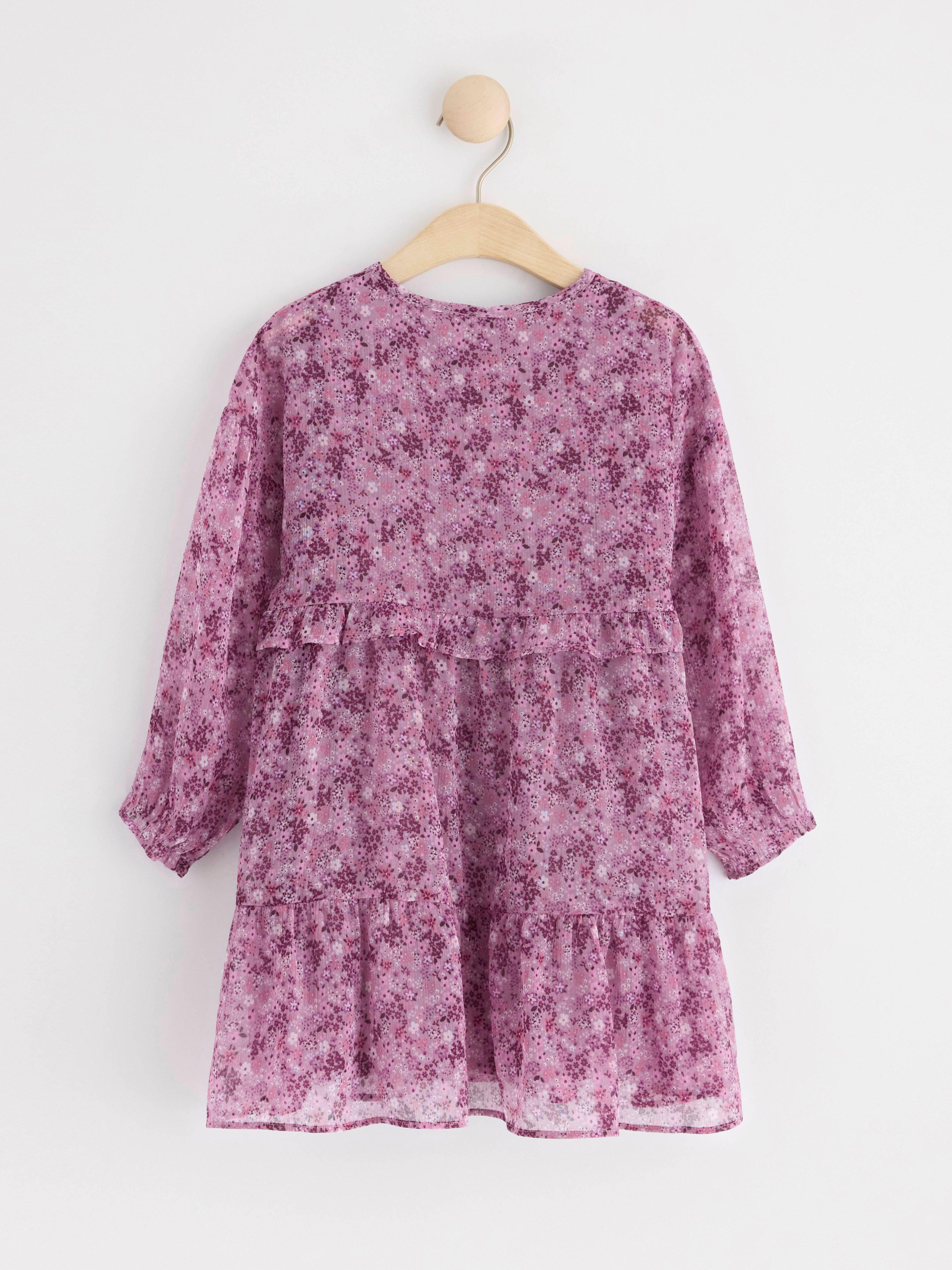 Tiered dress with flowers Light Dusty Lilac