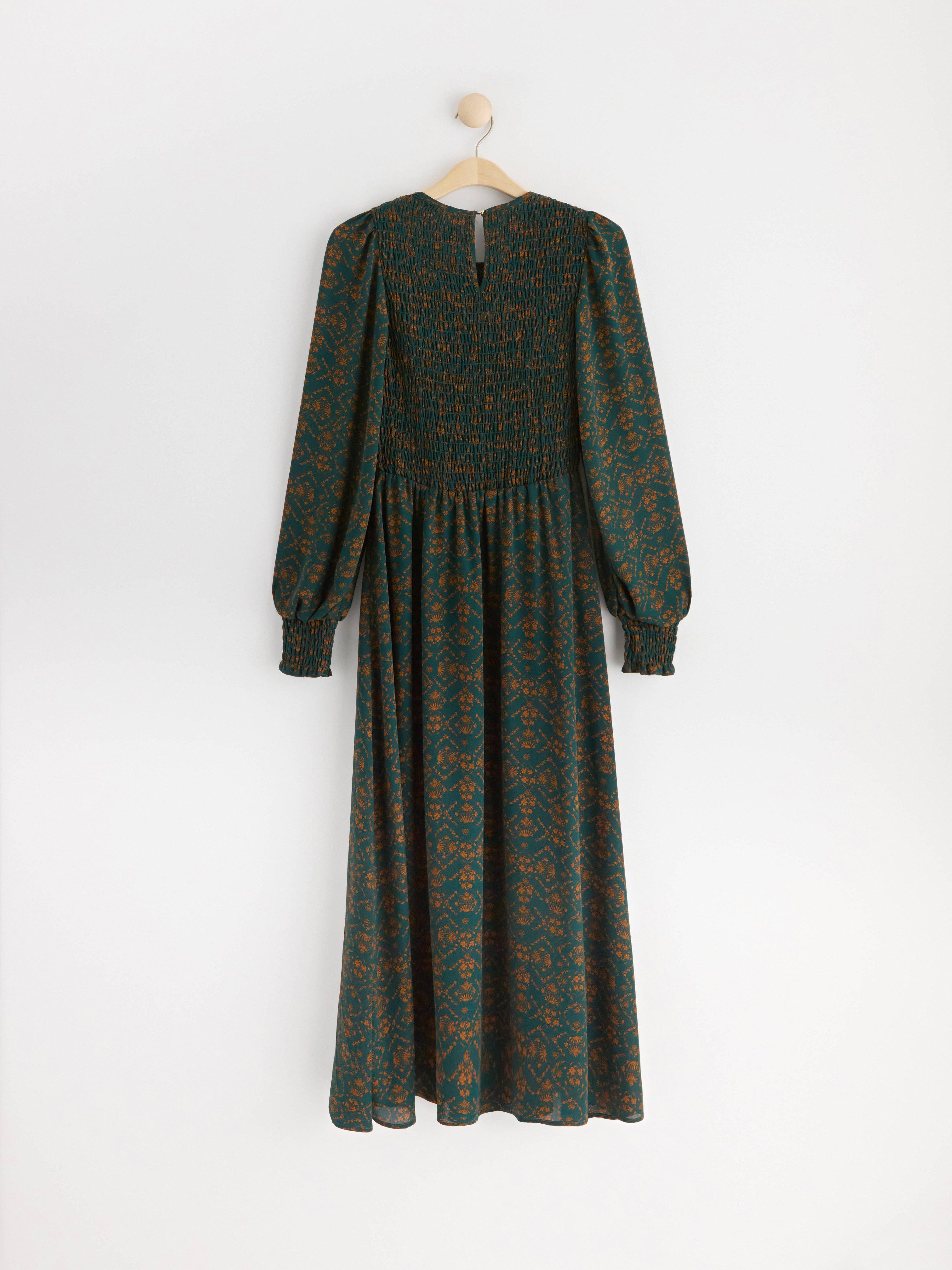 Maxi dress with smock Dark Green