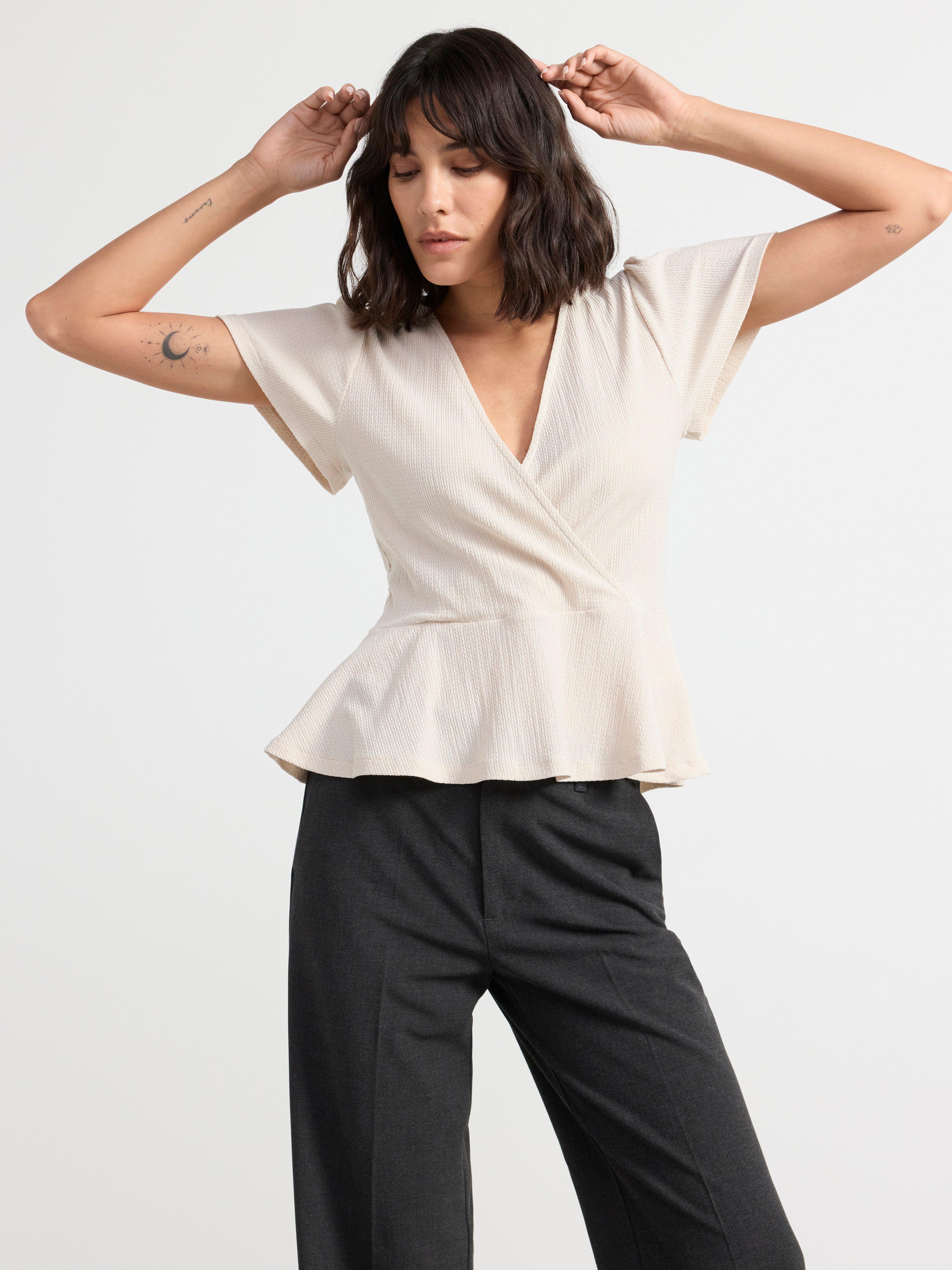 Short sleeve peplum top Light Beige