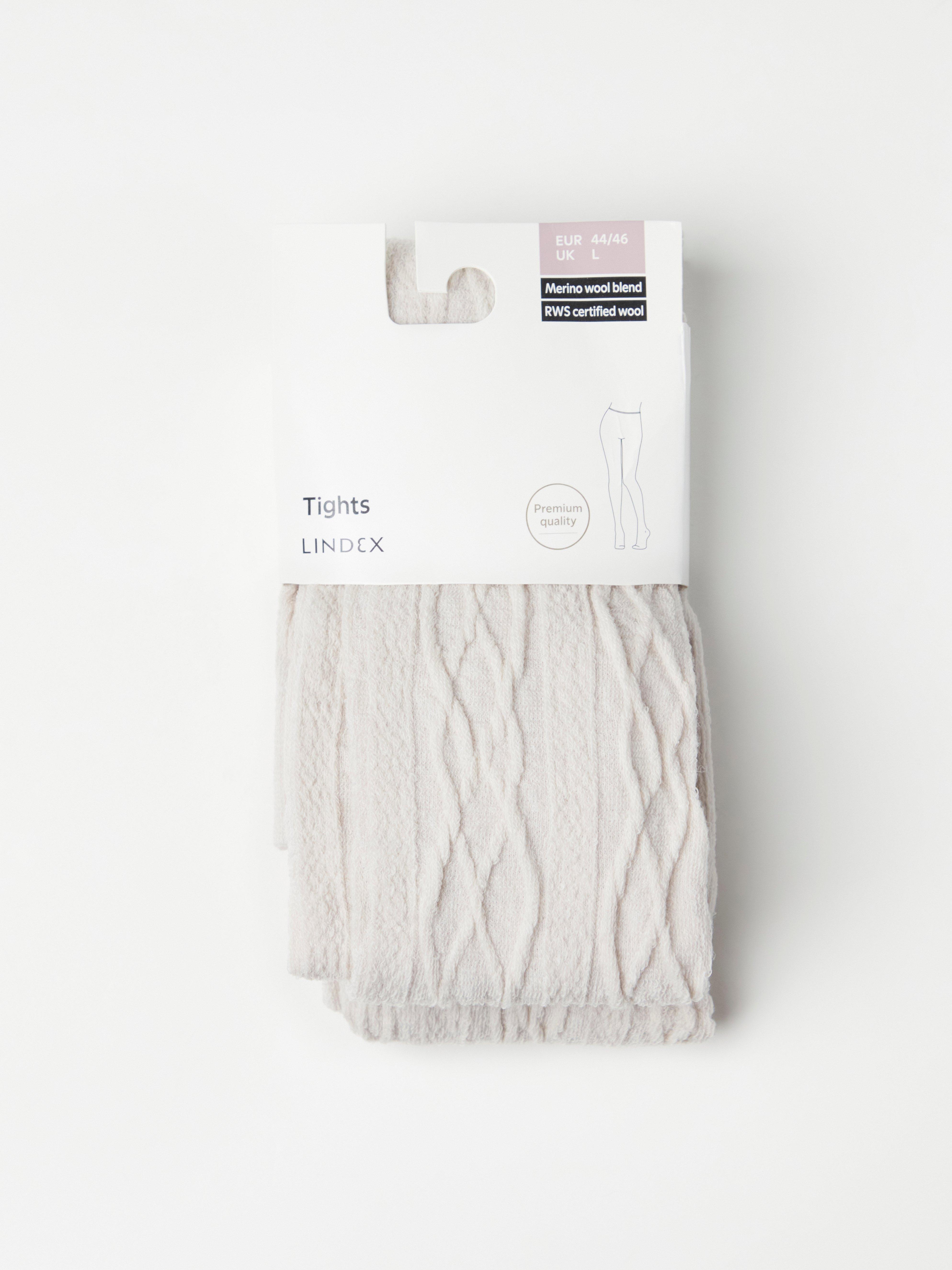 Cable knit merino blend tights Light Beige