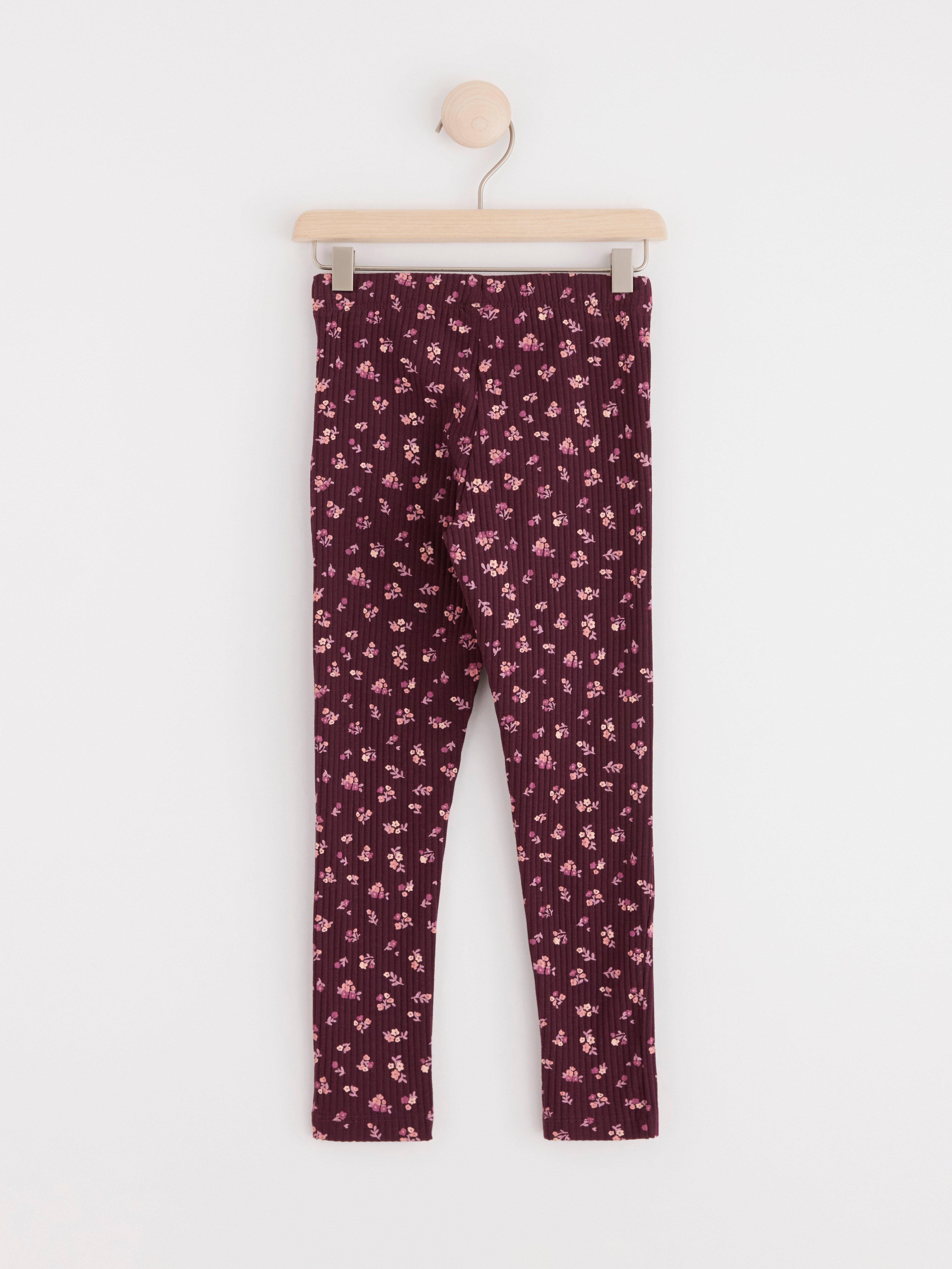 Leggings ribbed with flowers Dark Lilac