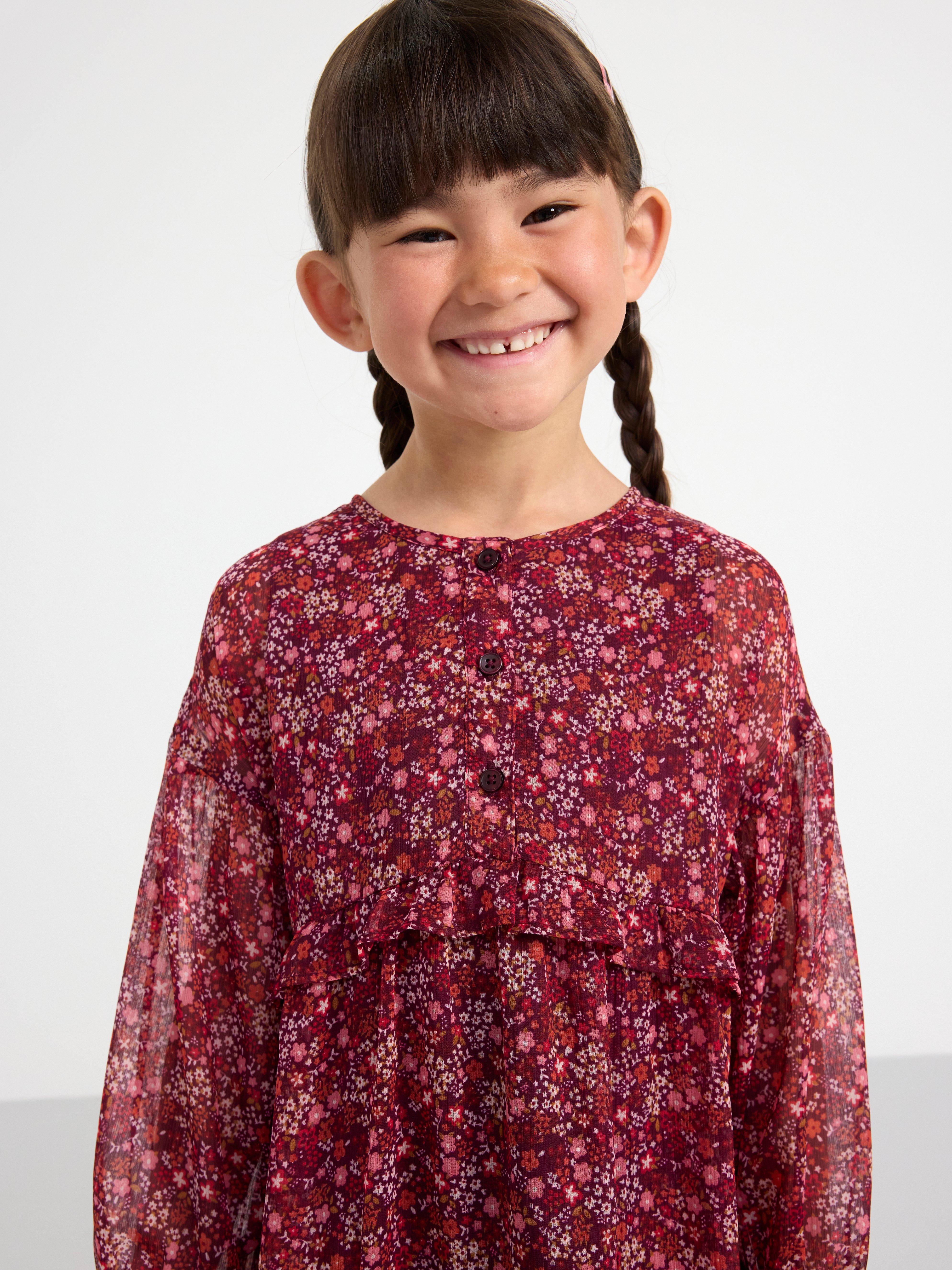 Tiered dress with flowers Dark Lilac