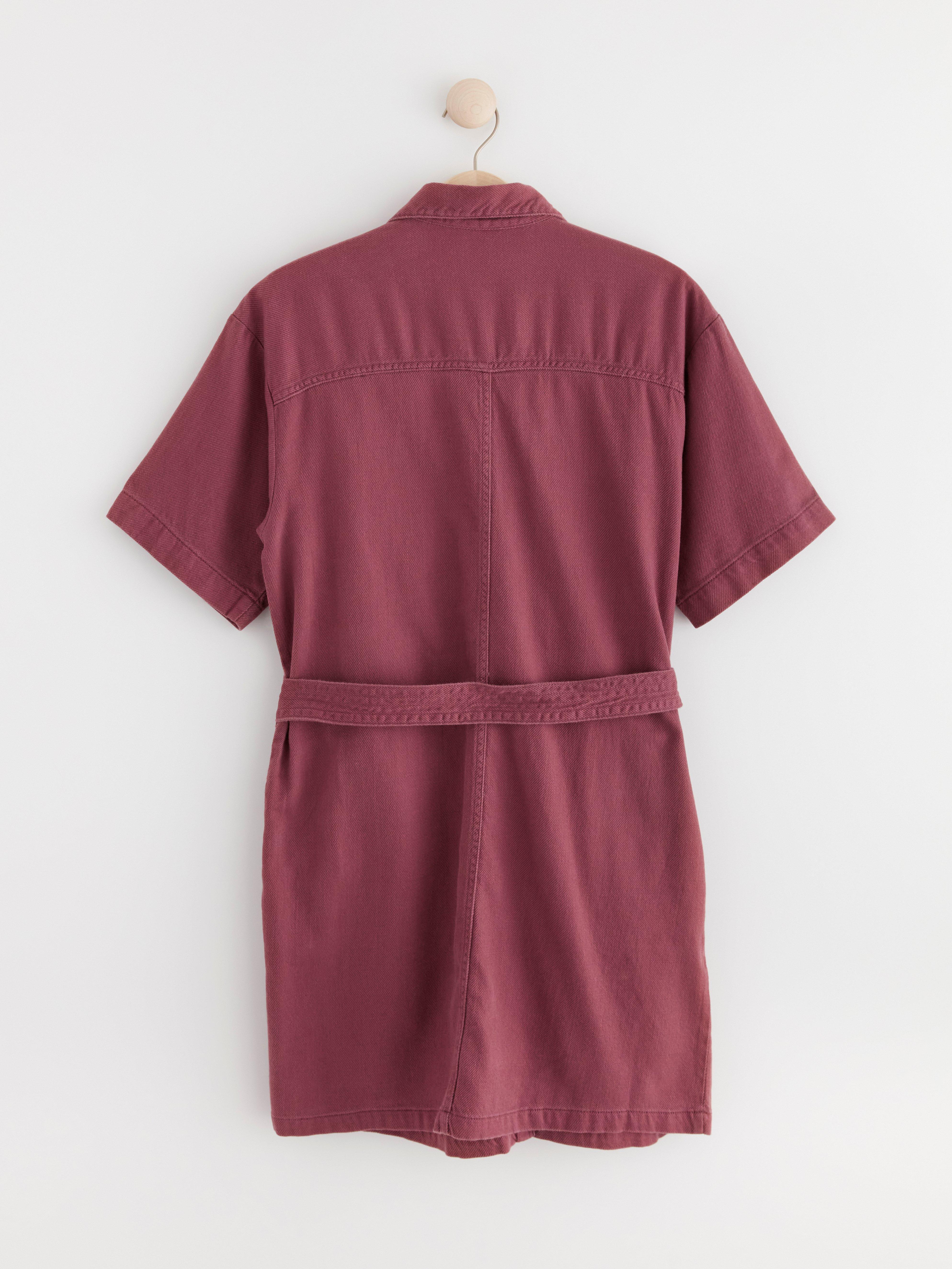 Shirt dress with pockets and belt to waist pink