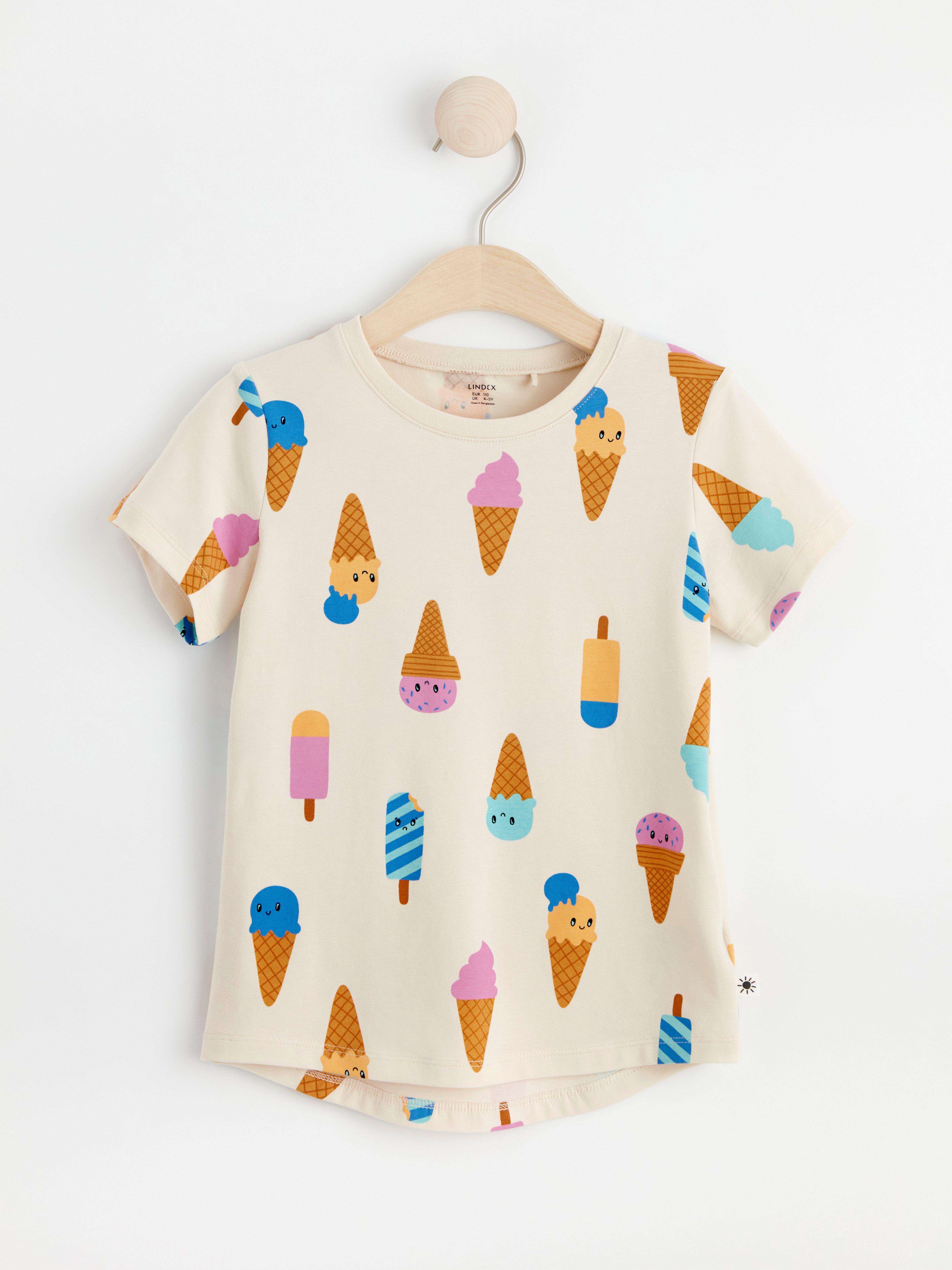Short sleeve top with ice cream print Light Beige