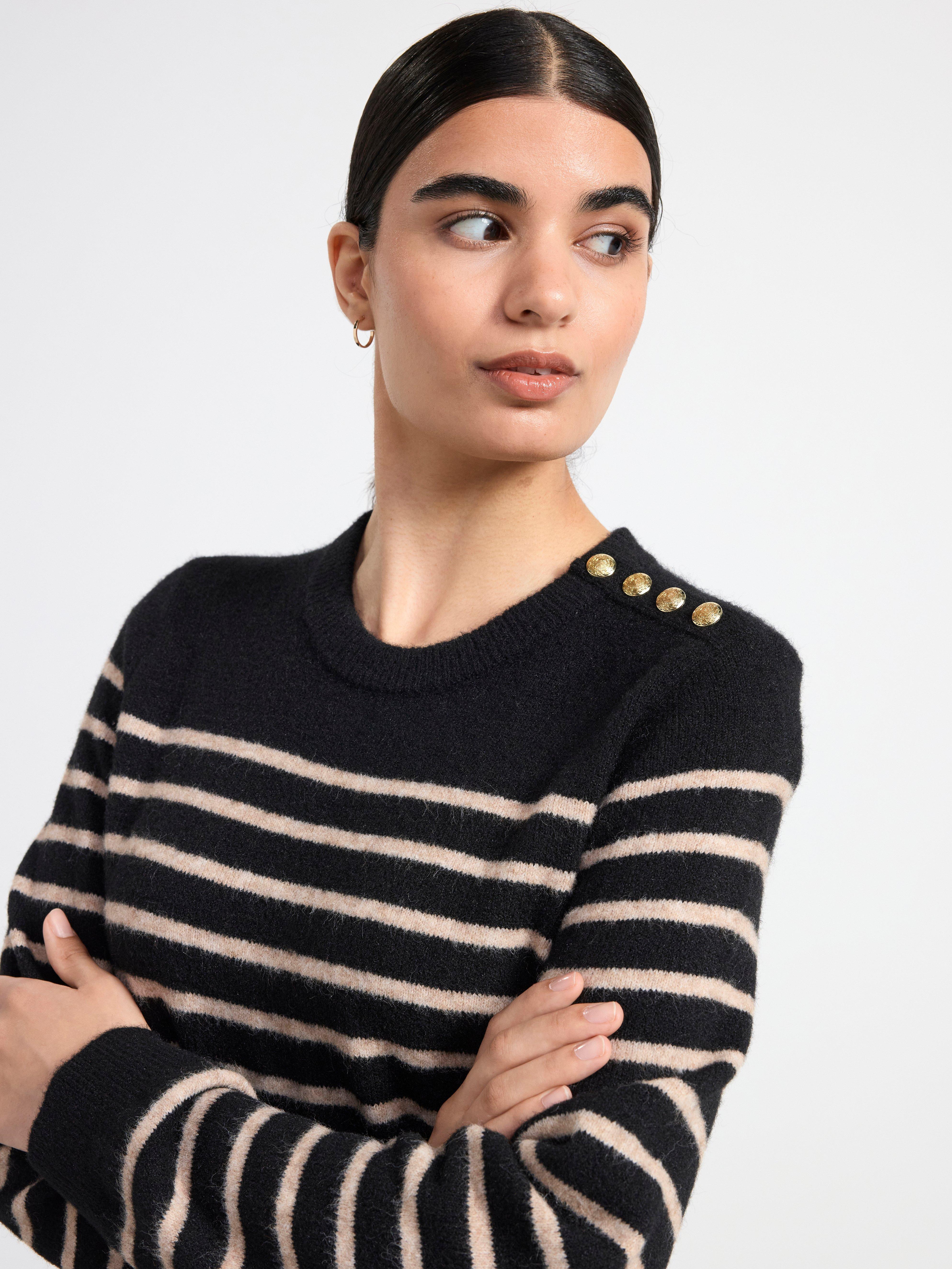 Knitted striped dress Black