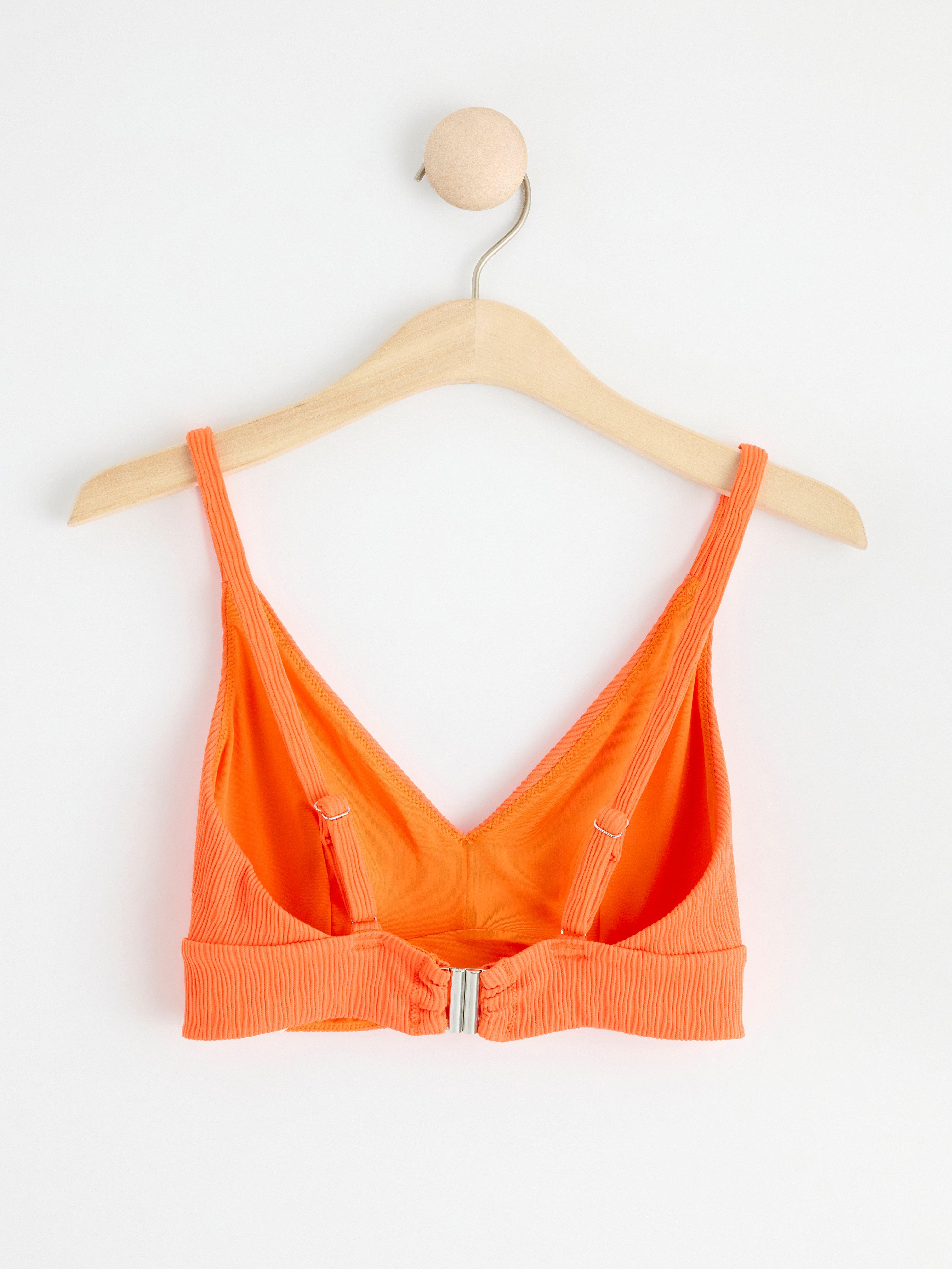 Unpadded bikini top with crinkled texture Dark Orange