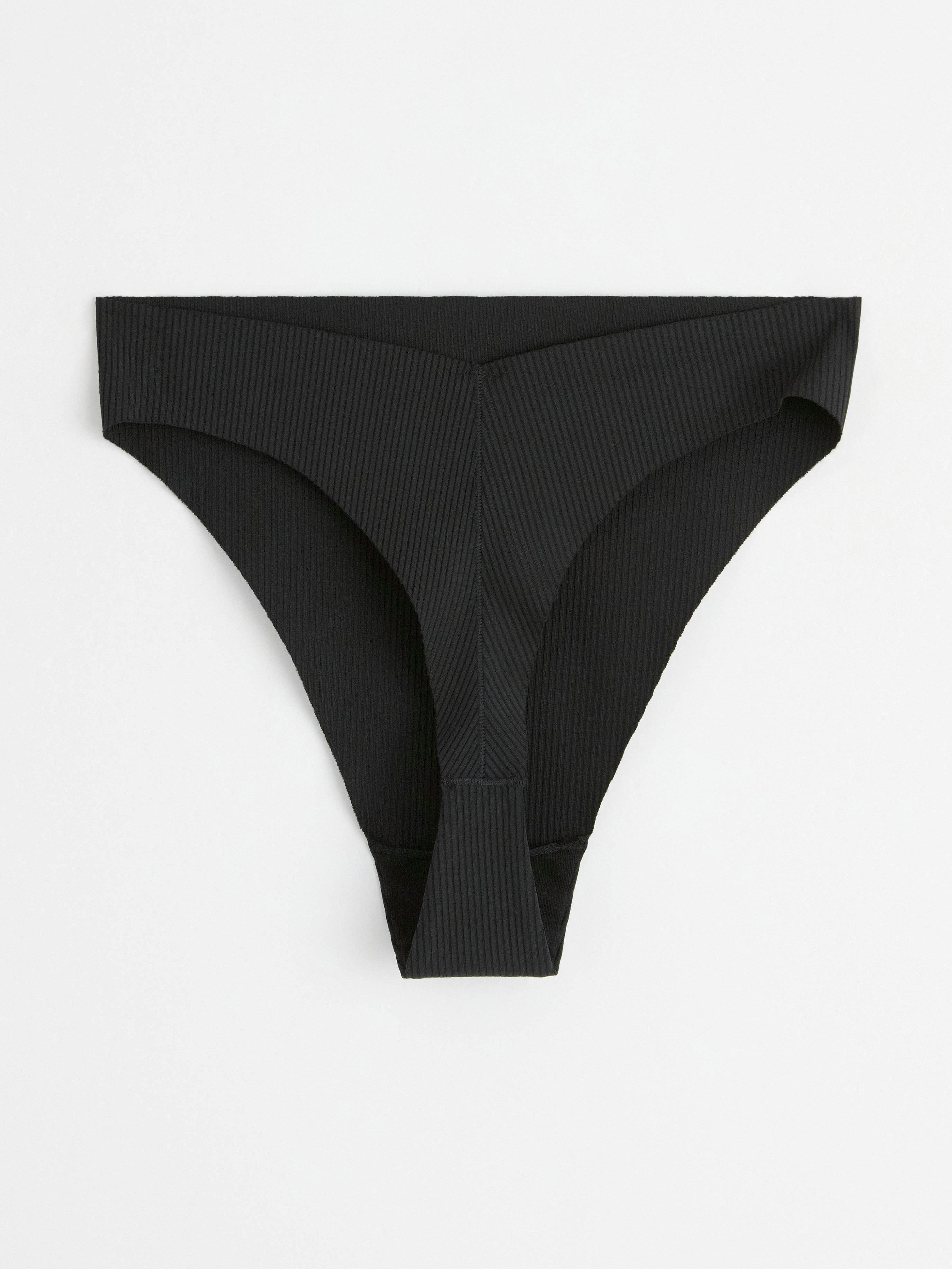 Ribbed seamless high waist thong Black